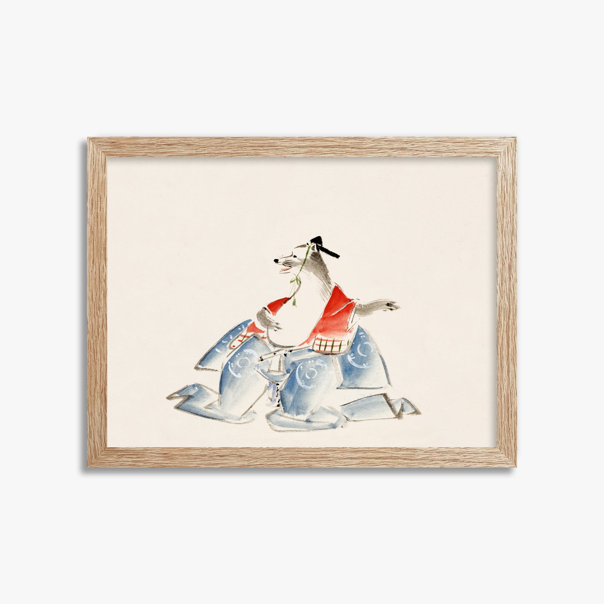 Utagawa Hiroshige: Tanuki (from the Album of Ichiryusai Hiroshige`s Sketches), 30x40cm Framed Art Reproduction With Raw Oak Frame