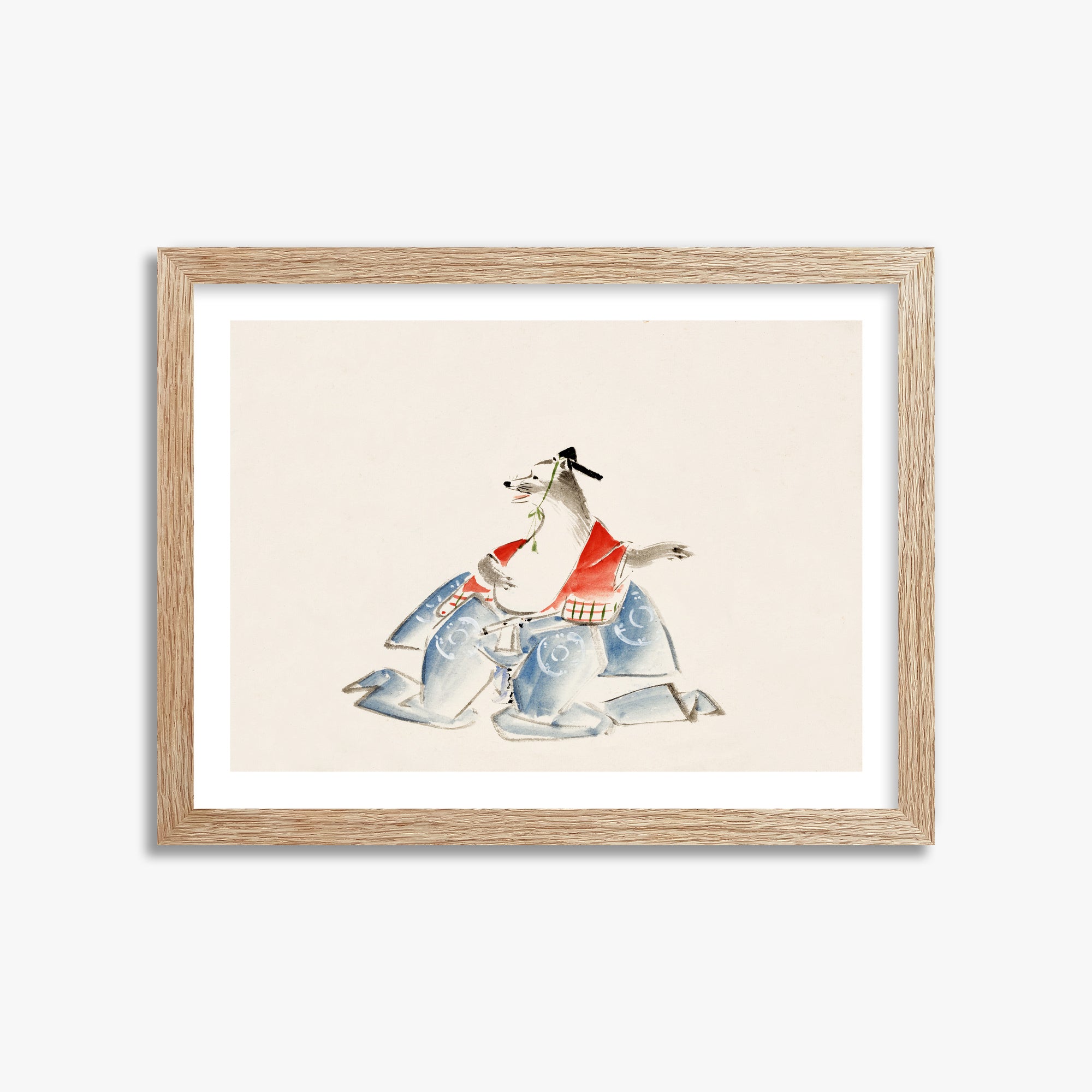 Utagawa Hiroshige: Tanuki (from the Album of Ichiryusai Hiroshige`s Sketches), 30x40cm Framed Art Reproduction With Raw Oak Frame