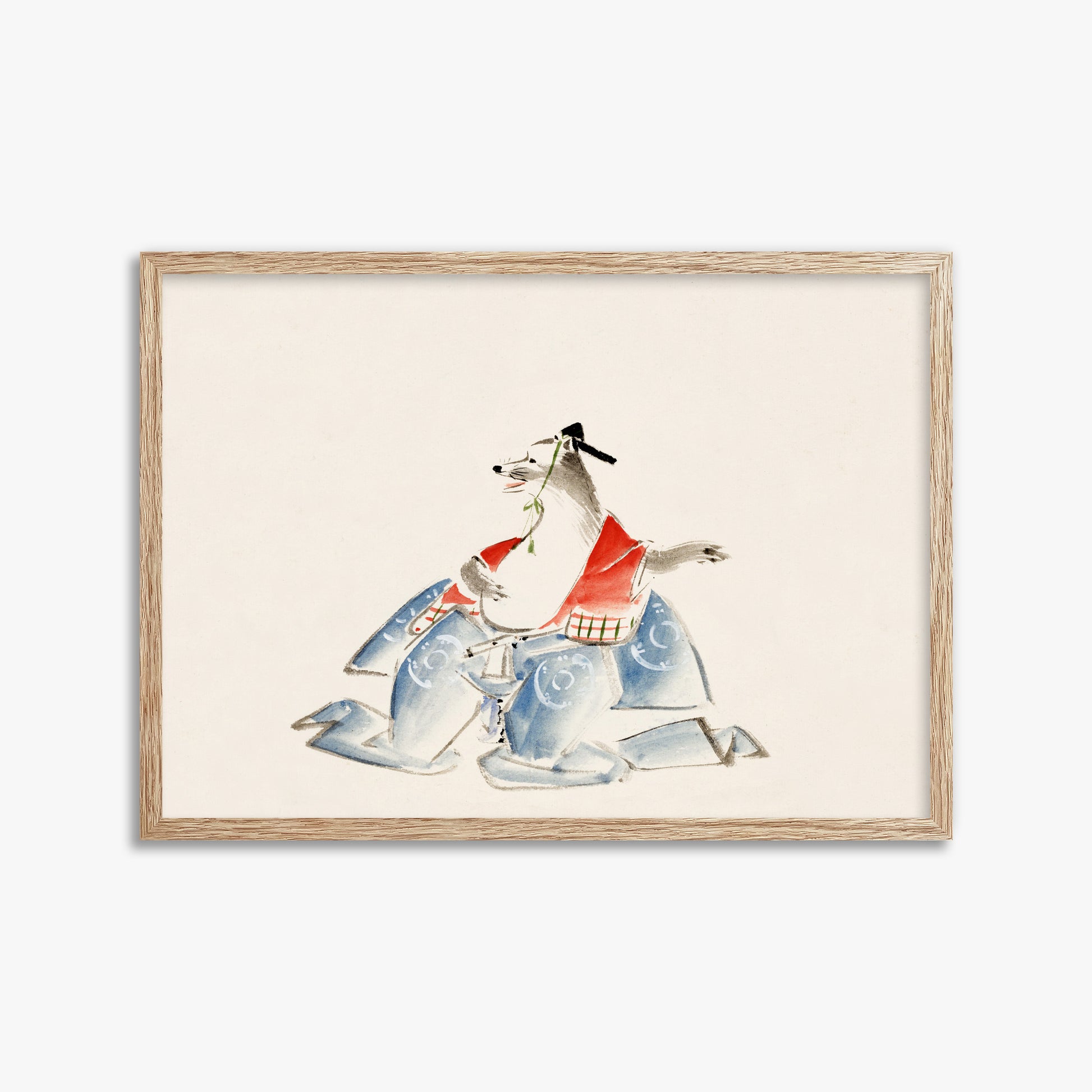 Utagawa Hiroshige: Tanuki (from the Album of Ichiryusai Hiroshige`s Sketches), 50x70cm Framed Art Reproduction With Raw Oak Frame