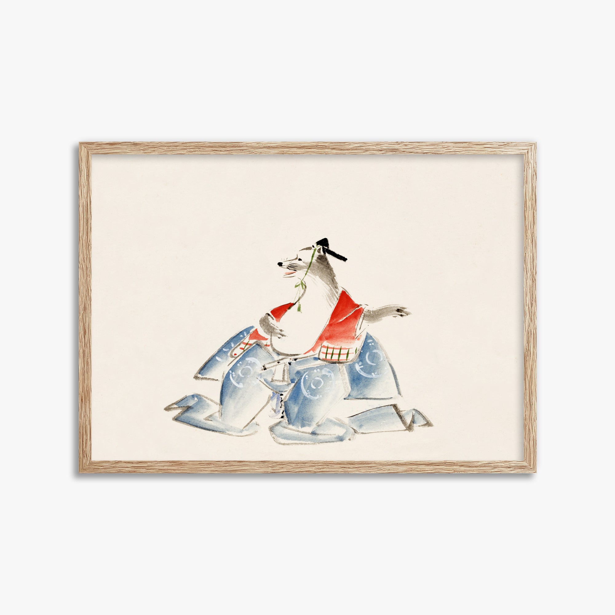Utagawa Hiroshige: Tanuki (from the Album of Ichiryusai Hiroshige`s Sketches), 50x70cm Framed Art Reproduction With Raw Oak Frame