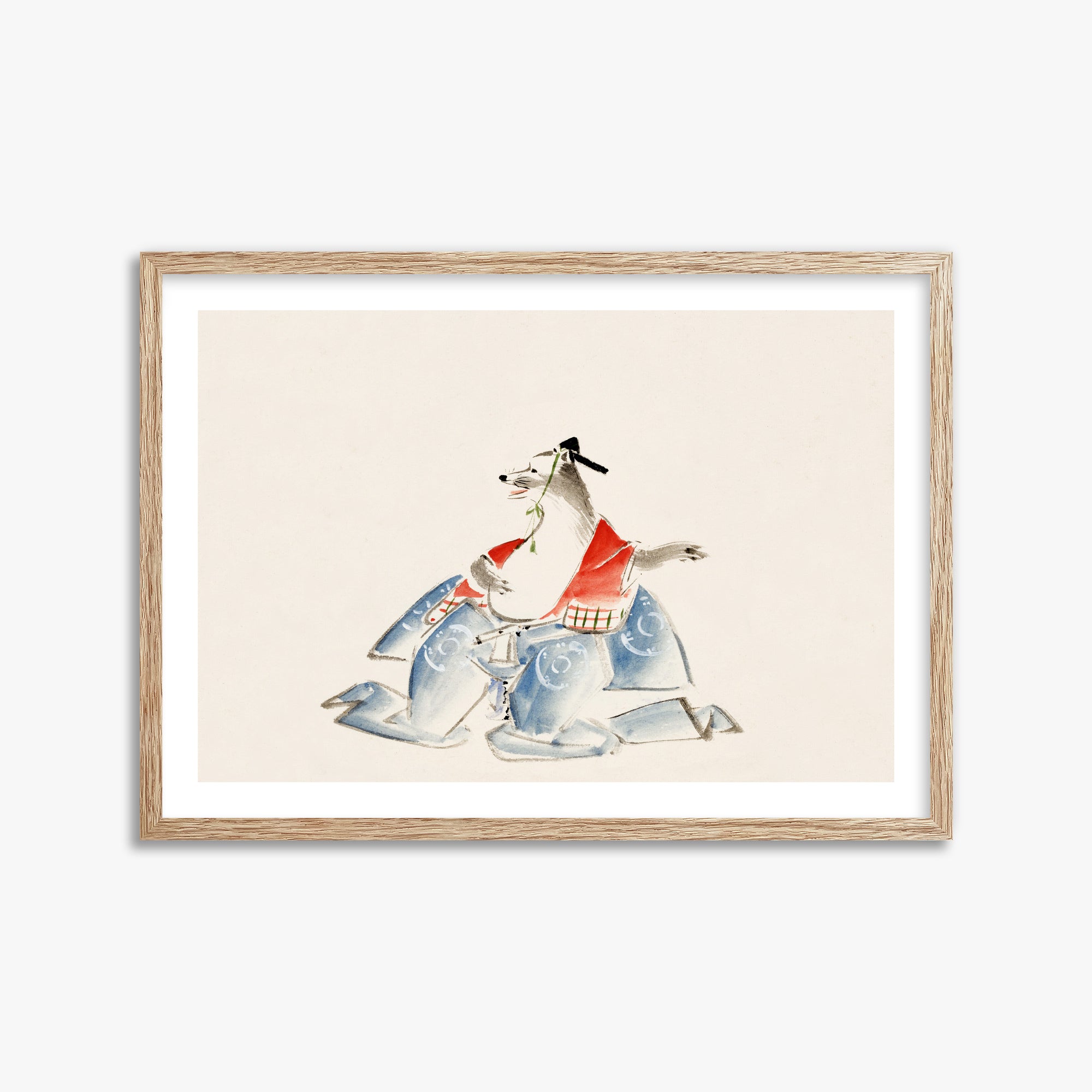 Utagawa Hiroshige: Tanuki (from the Album of Ichiryusai Hiroshige`s Sketches), 50x70cm Framed Art Reproduction With Raw Oak Frame