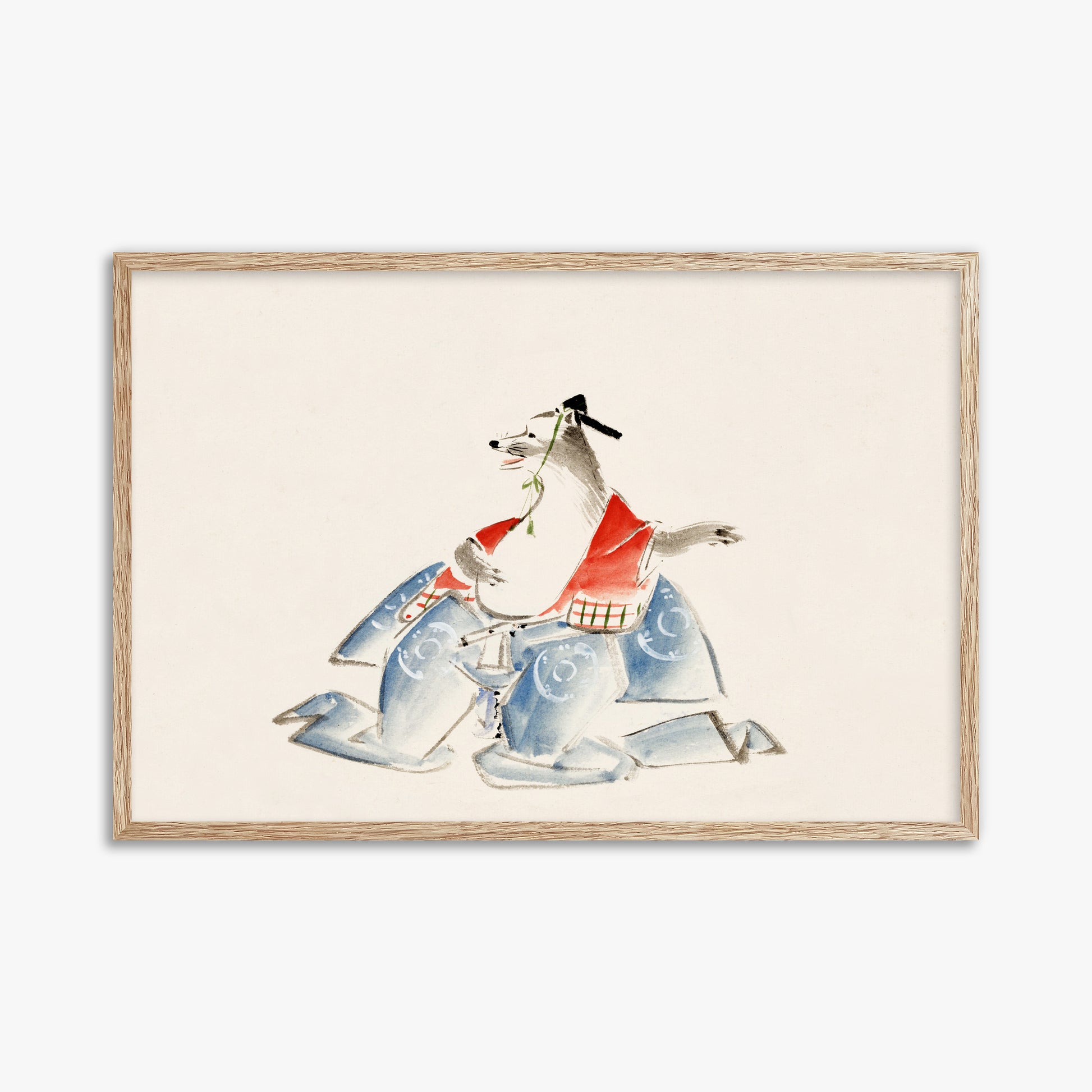 Utagawa Hiroshige: Tanuki (from the Album of Ichiryusai Hiroshige`s Sketches), 61x91cm Framed Art Reproduction With Raw Oak Frame