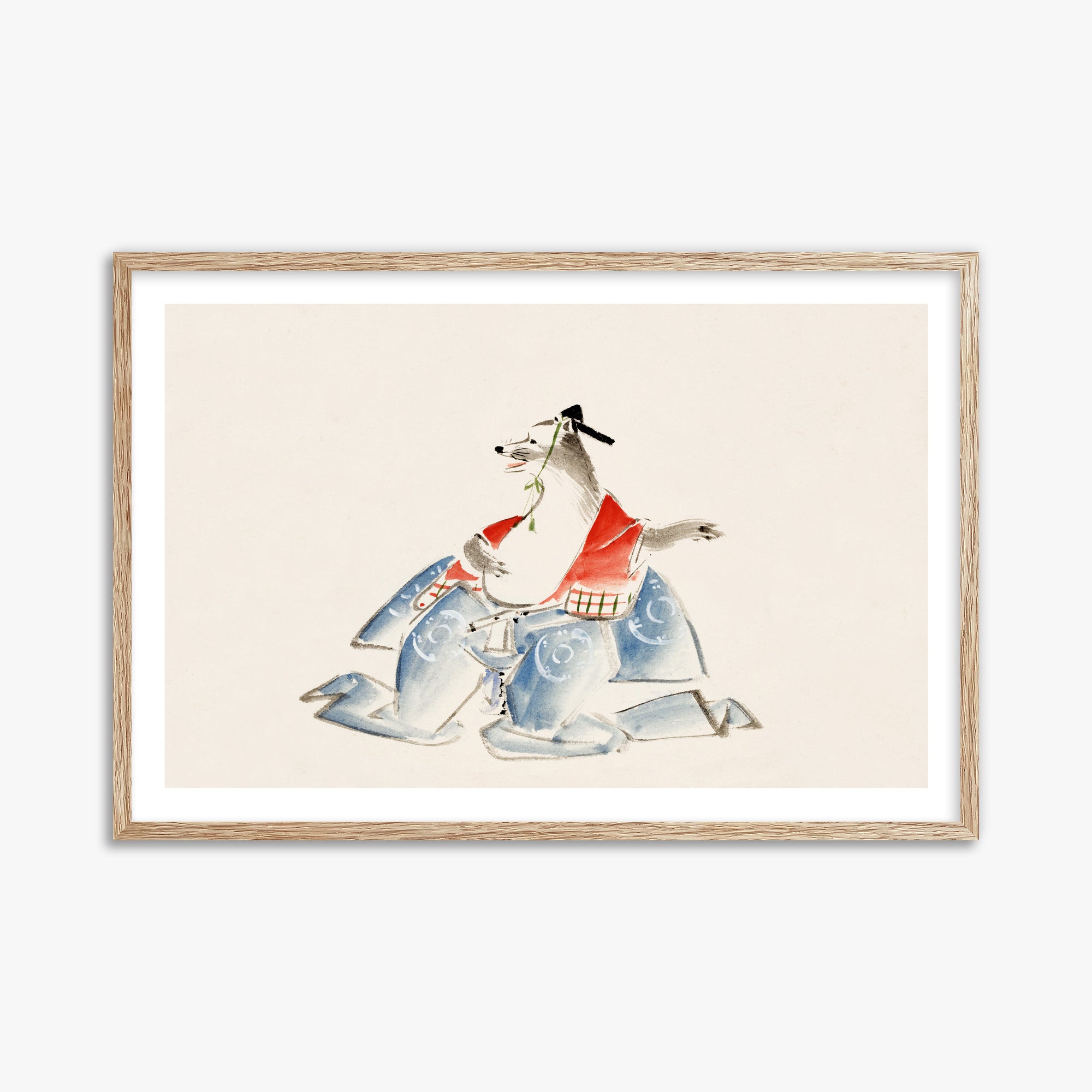 Utagawa Hiroshige: Tanuki (from the Album of Ichiryusai Hiroshige`s Sketches), 61x91cm Framed Art Reproduction With Raw Oak Frame