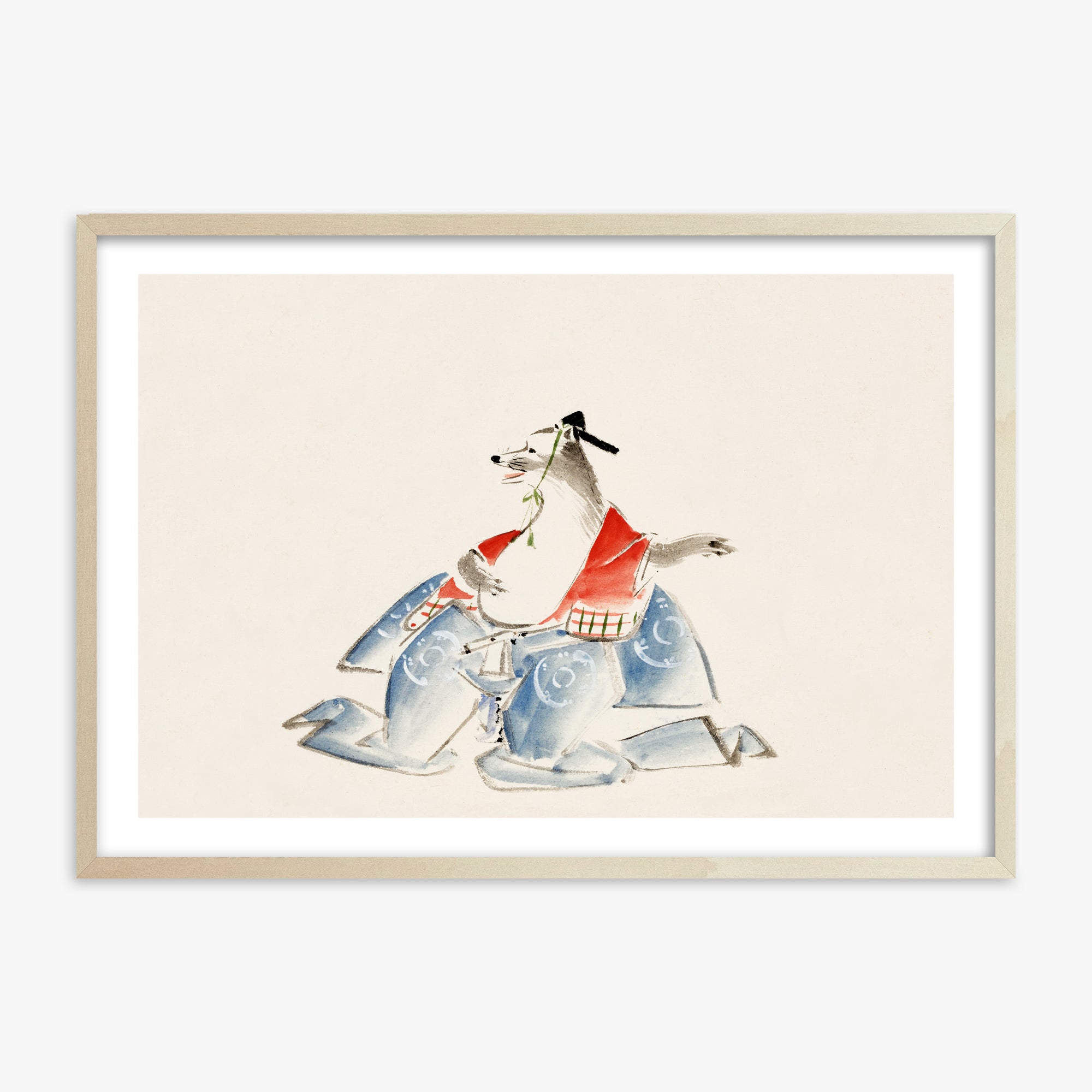 Utagawa Hiroshige: Tanuki (from the Album of Ichiryusai Hiroshige`s Sketches), 70x100cm Framed Art Reproduction With Lime Wood Frame