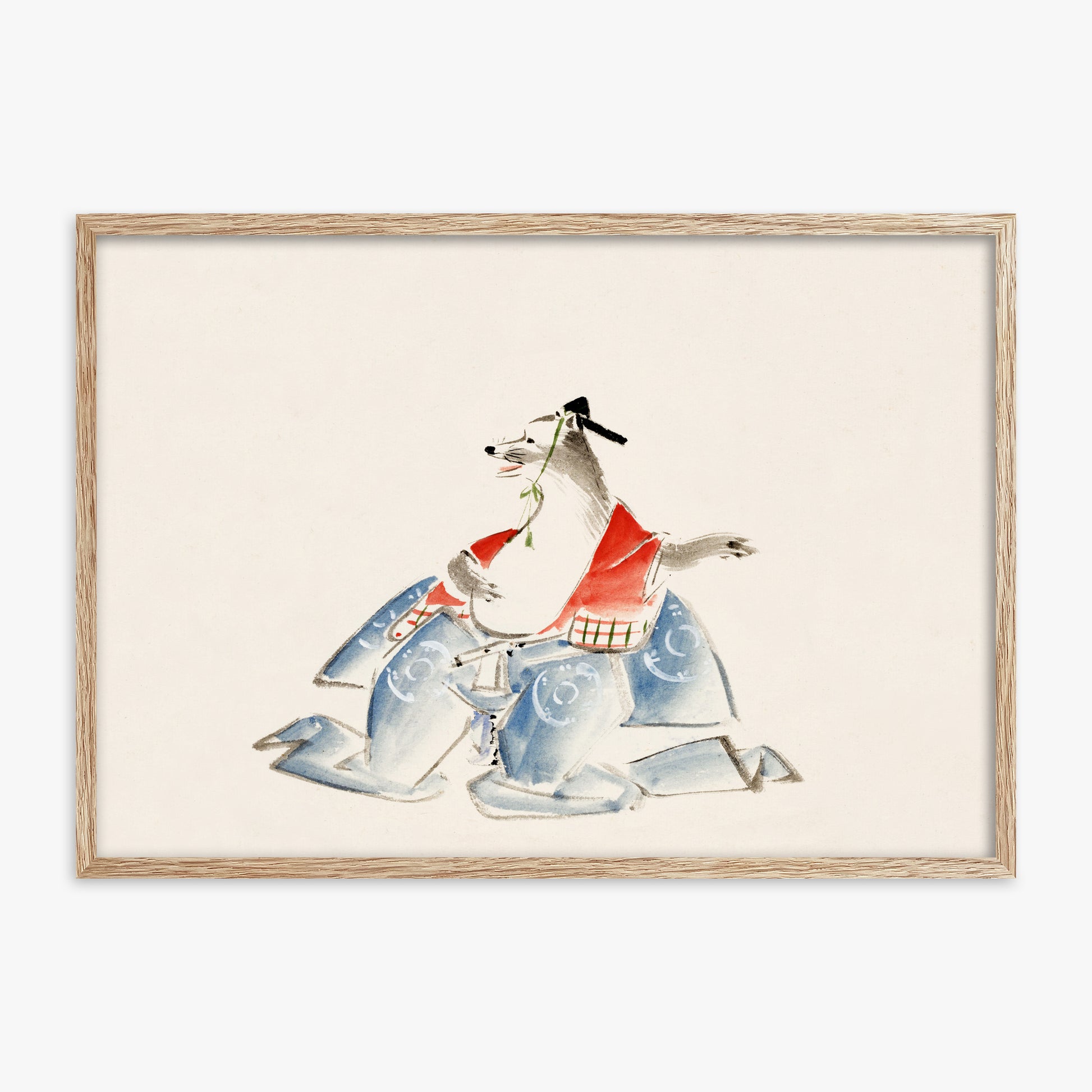 Utagawa Hiroshige: Tanuki (from the Album of Ichiryusai Hiroshige`s Sketches), 70x100cm Framed Art Reproduction With Raw Oak Frame