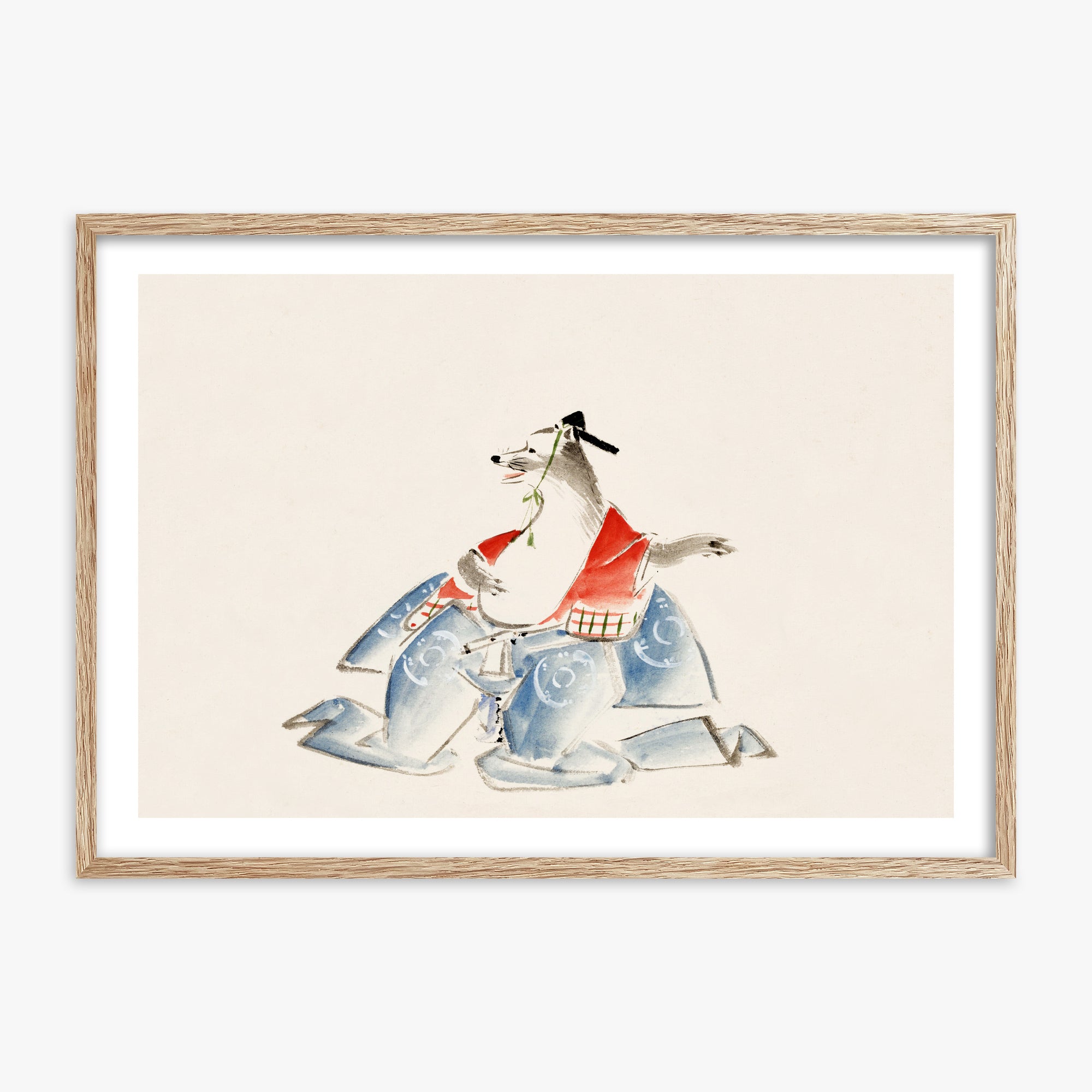 Utagawa Hiroshige: Tanuki (from the Album of Ichiryusai Hiroshige`s Sketches), 70x100cm Framed Art Reproduction With Raw Oak Frame