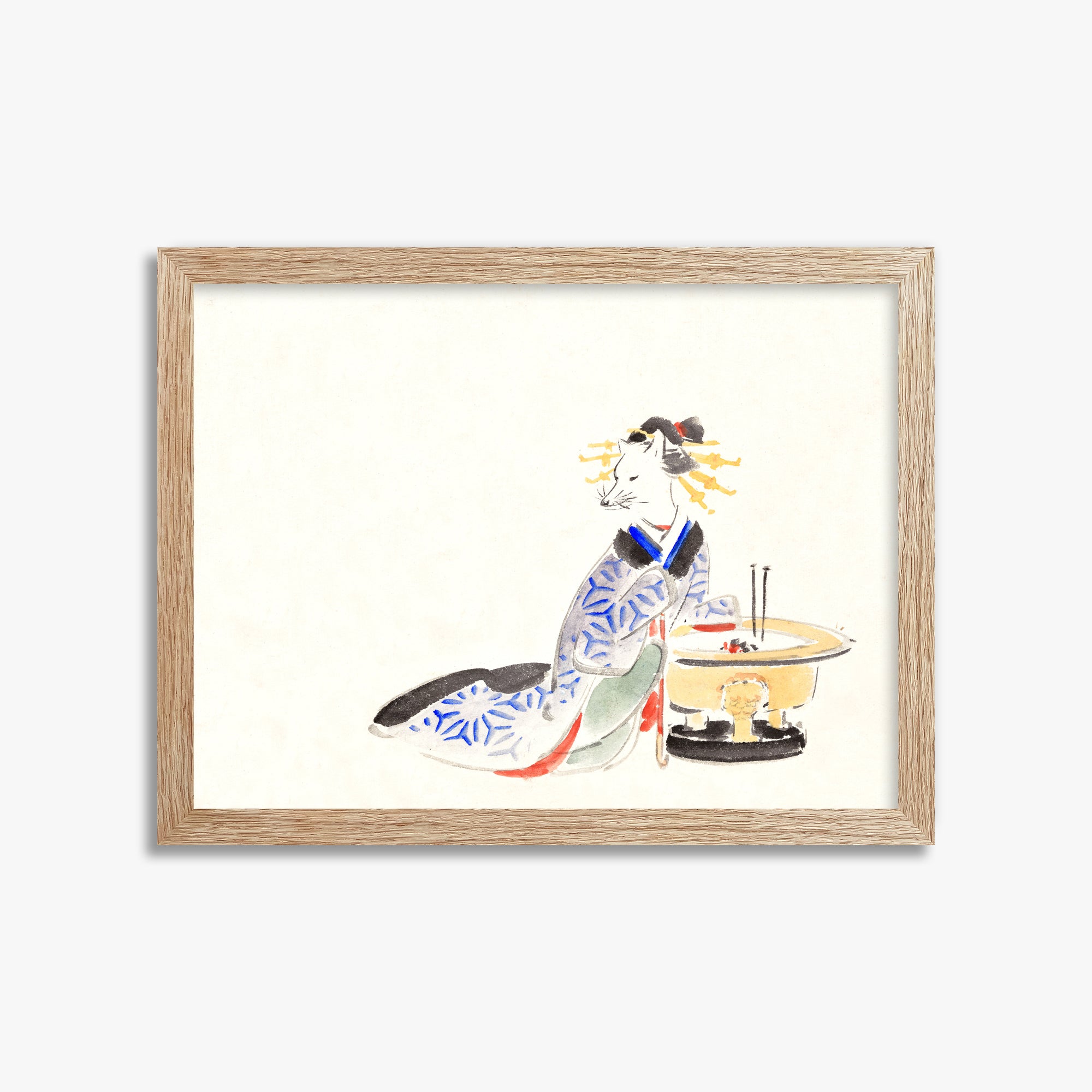 Utagawa Hiroshige: Fox (from the Album of Ichiryusai Hiroshige`s Sketches), 30x40cm Framed Art Reproduction With Raw Oak Frame