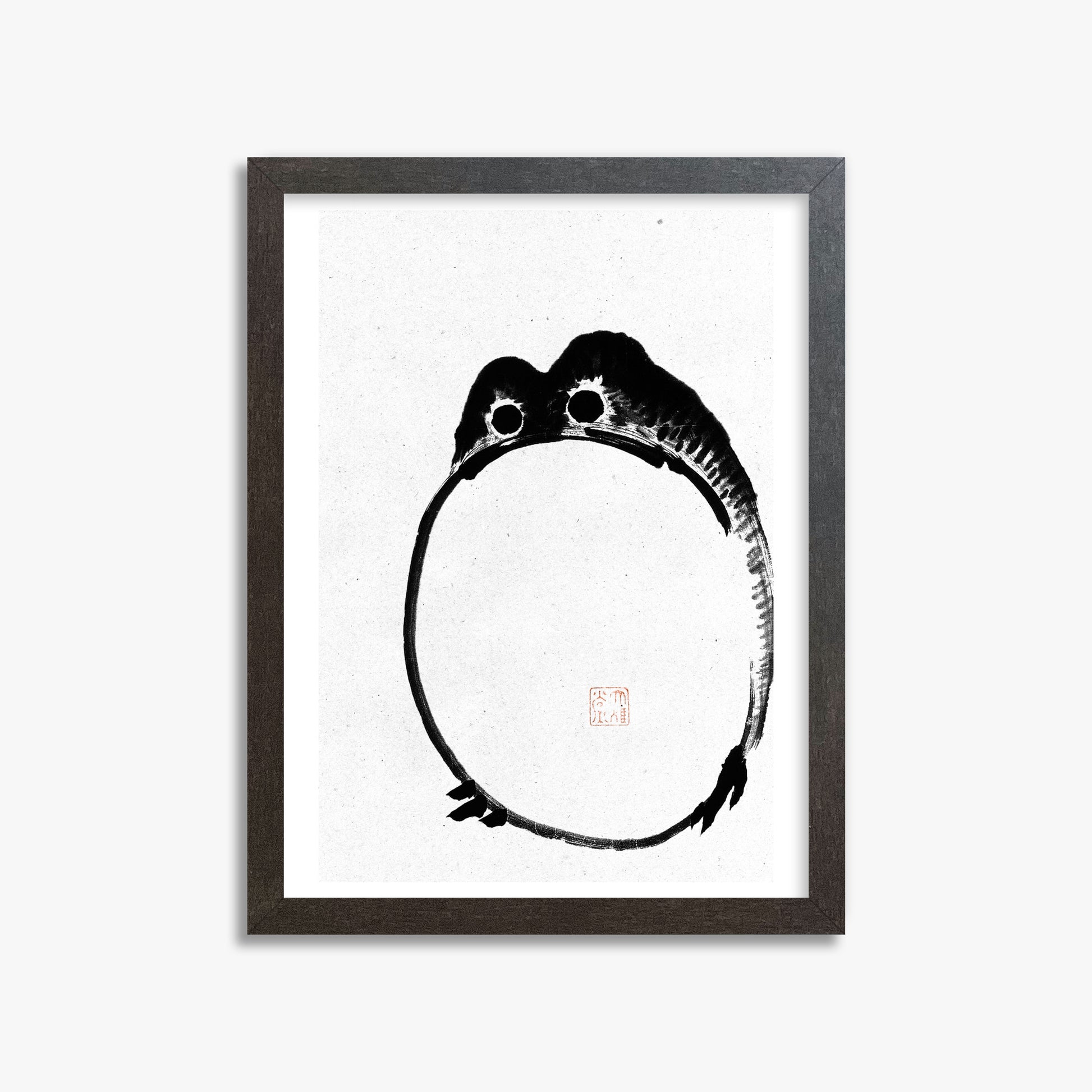 Ike no Taiga: Round Frog - Monochrome-Style, 30x40cm Framed Art Reproduction With Espresso Frame