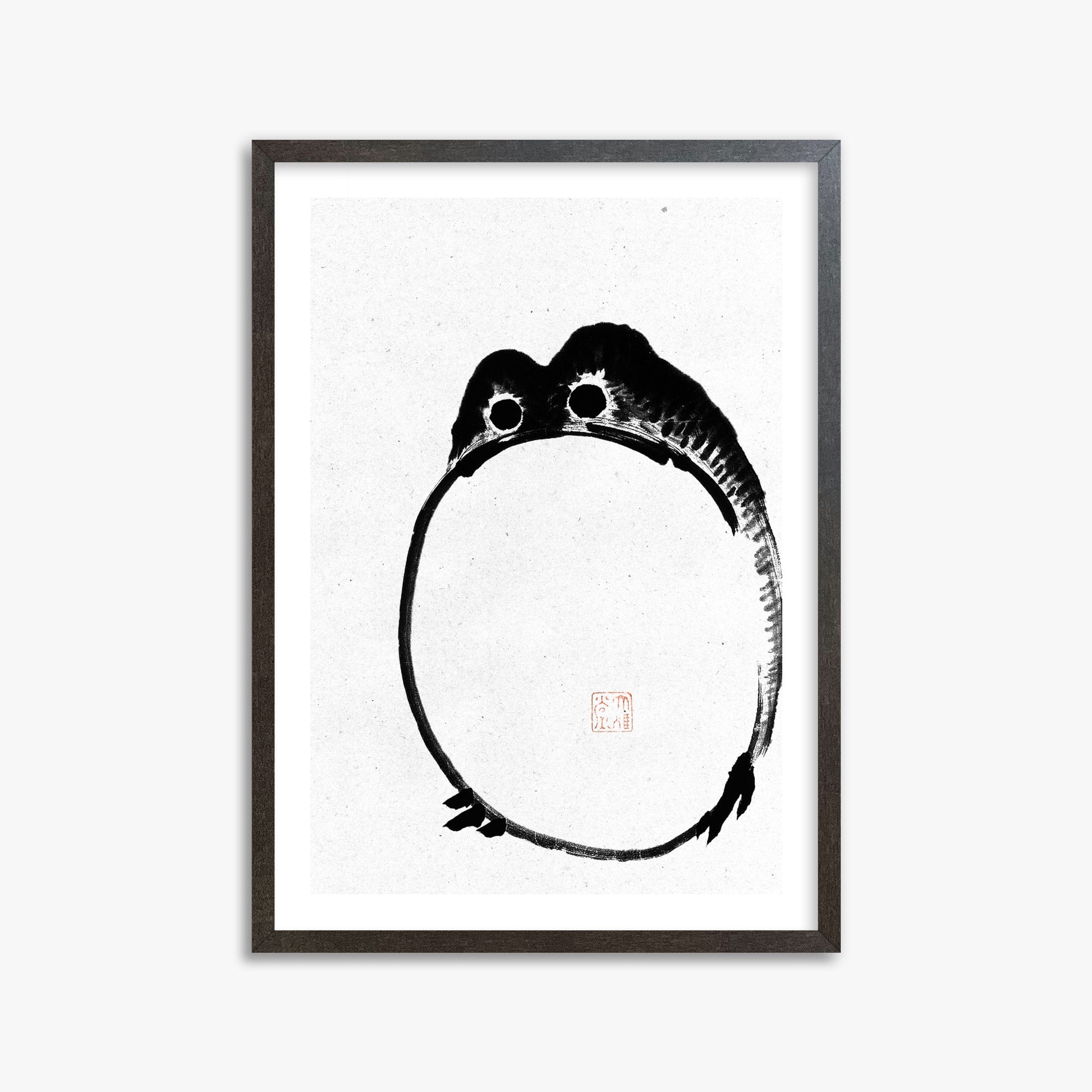 Ike no Taiga: Round Frog - Monochrome-Style, 50x70cm Framed Art Reproduction With Espresso Frame