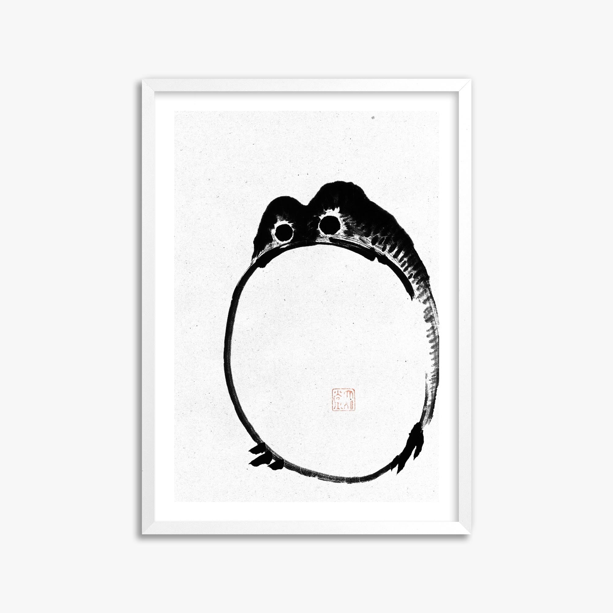 Ike no Taiga: Round Frog - Monochrome-Style 50x70 cm Art Reproduction With White Frame