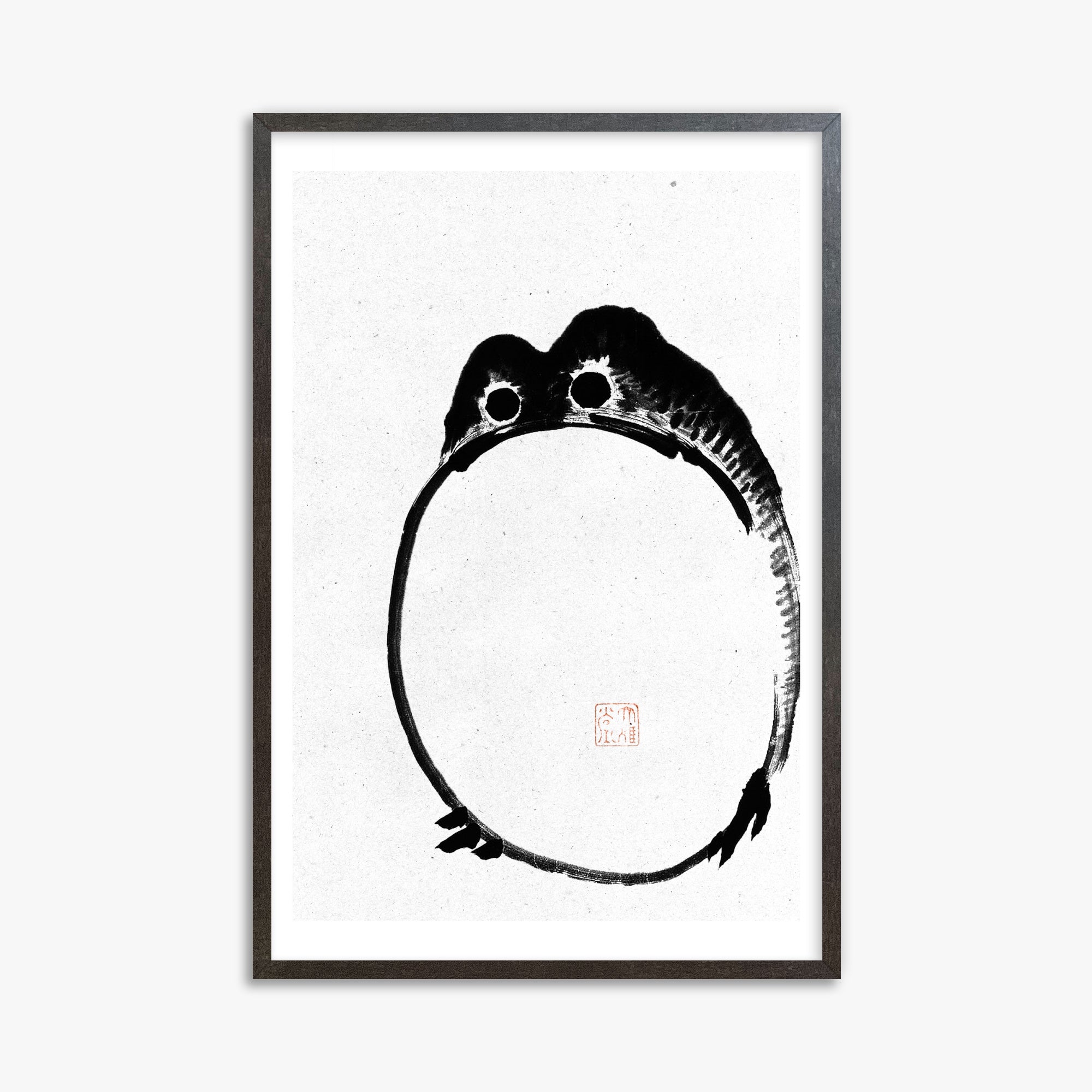 Ike no Taiga: Round Frog - Monochrome-Style, 61x91cm Framed Art Reproduction With Espresso Frame