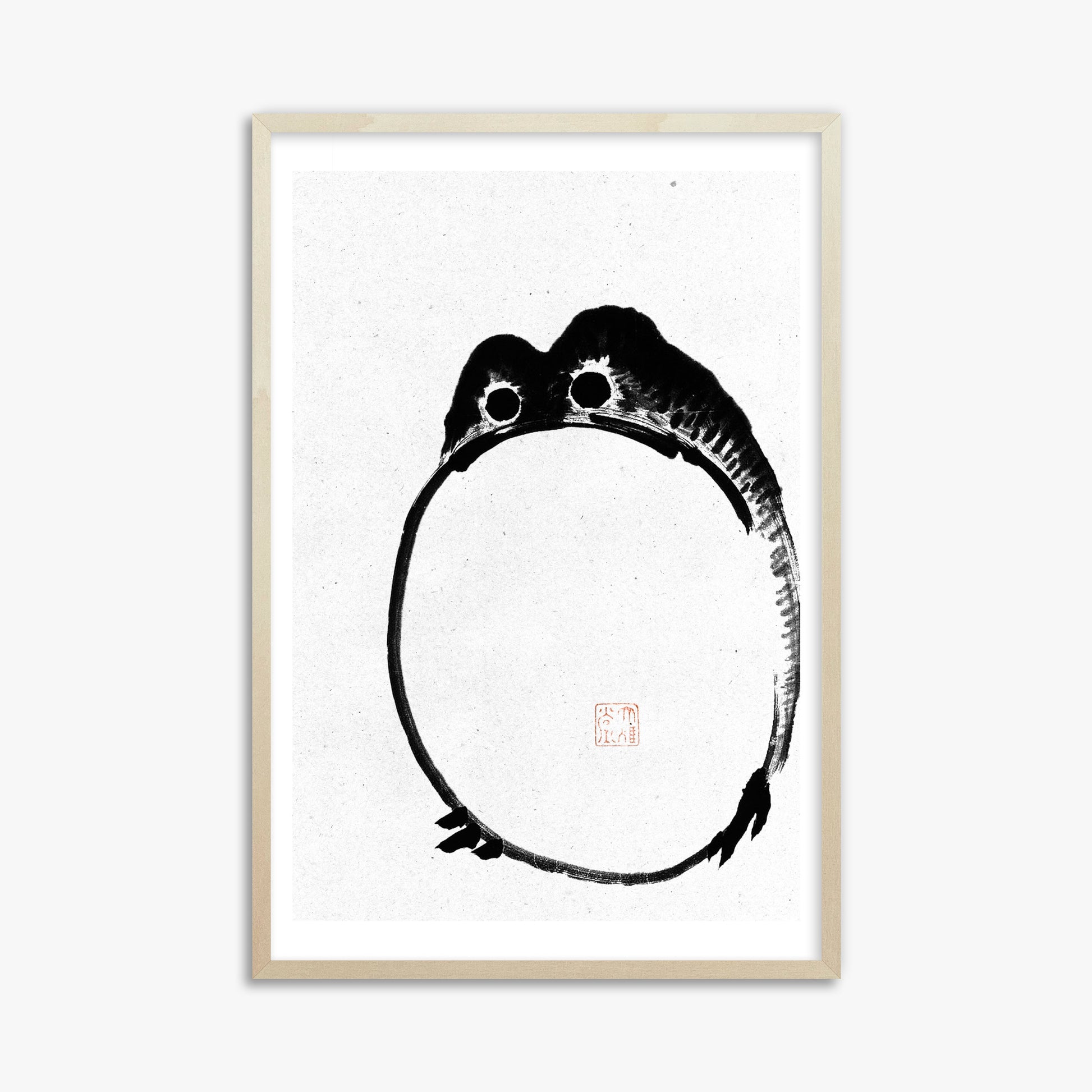 Ike no Taiga: Round Frog - Monochrome-Style, 61x91cm Framed Art Reproduction With Lime Wood Frame