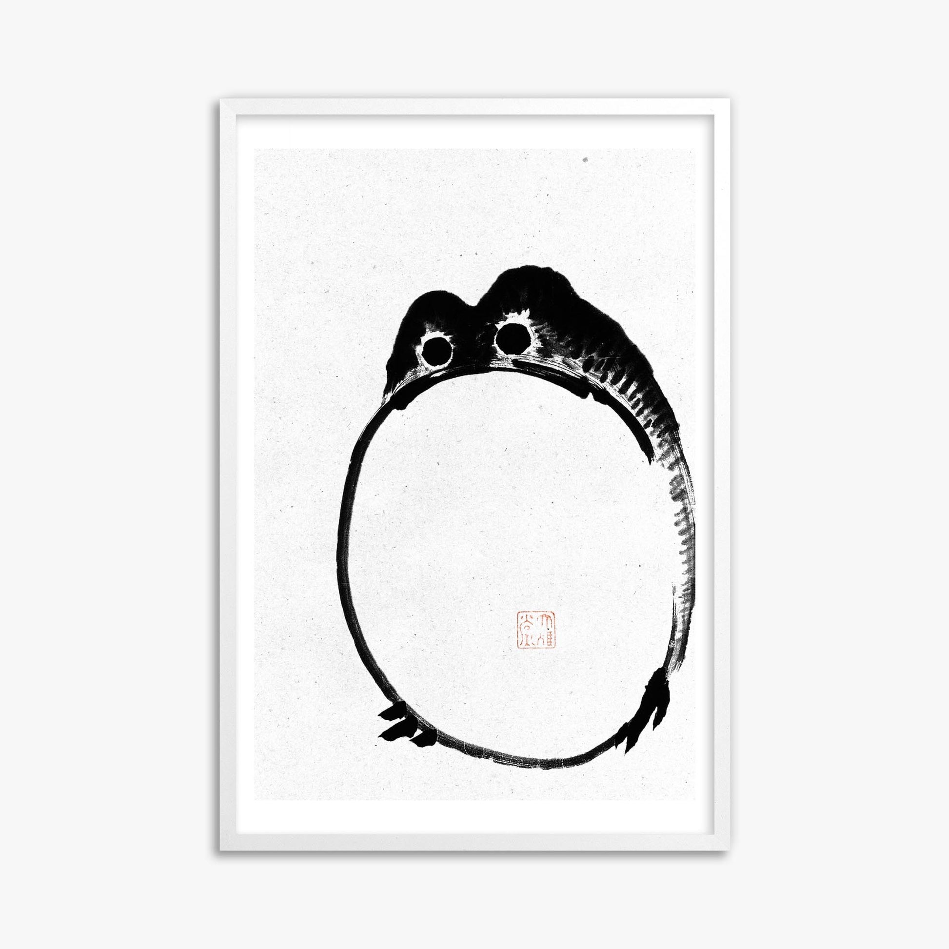 Ike no Taiga: Round Frog - Monochrome-Style 61x91 cm Art Reproduction With White Frame