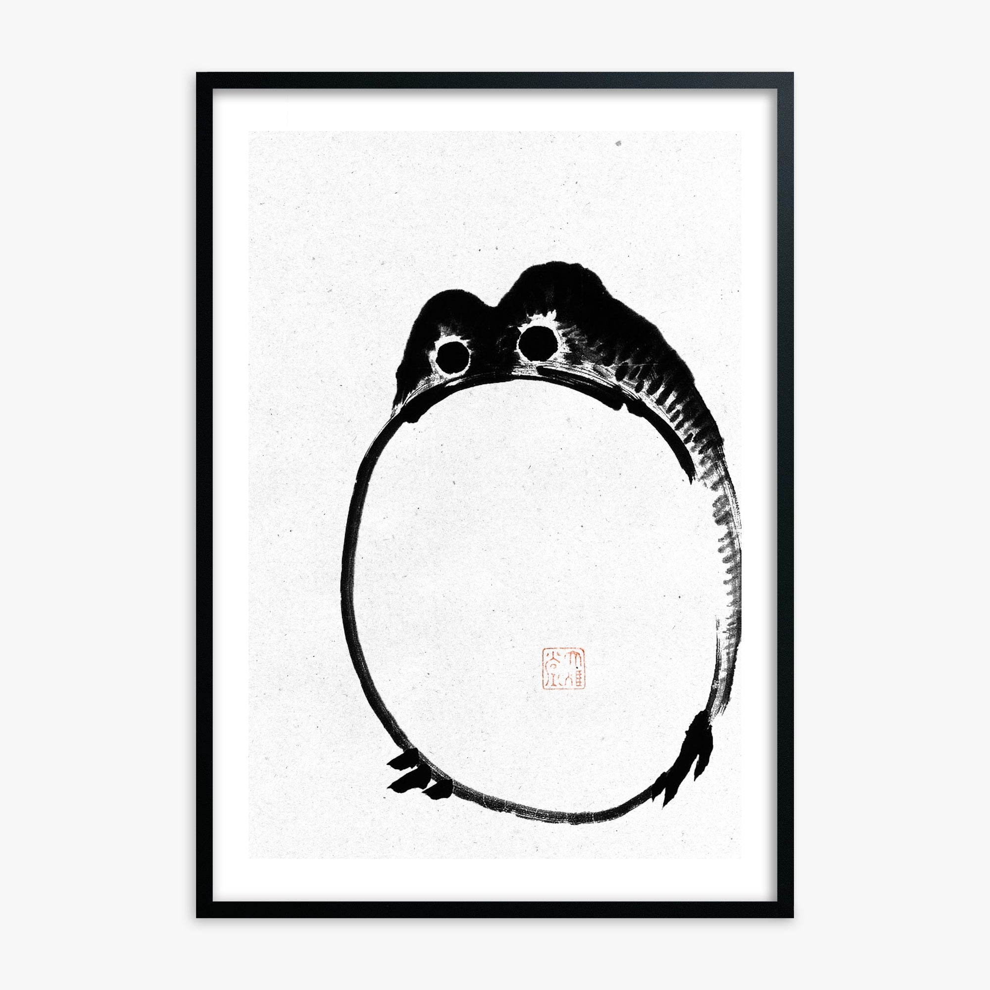 Ike no Taiga: Round Frog - Monochrome-Style 50x70 cm Art Reproduction With Black Frame