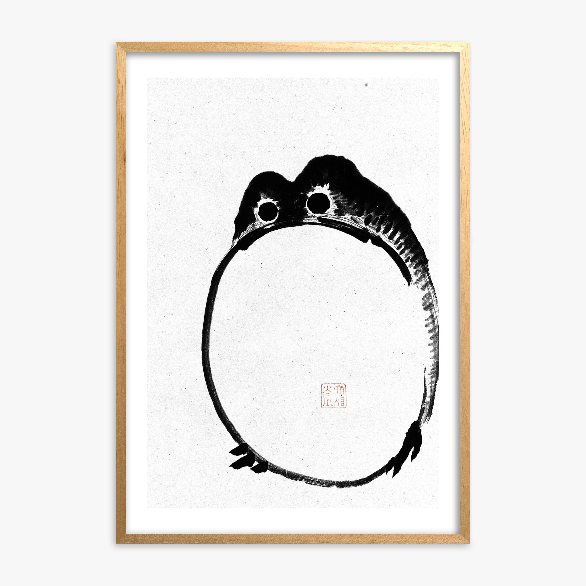 Ike no Taiga: Round Frog - Monochrome-Style 50x70 cm Art Reproduction With Oak Frame