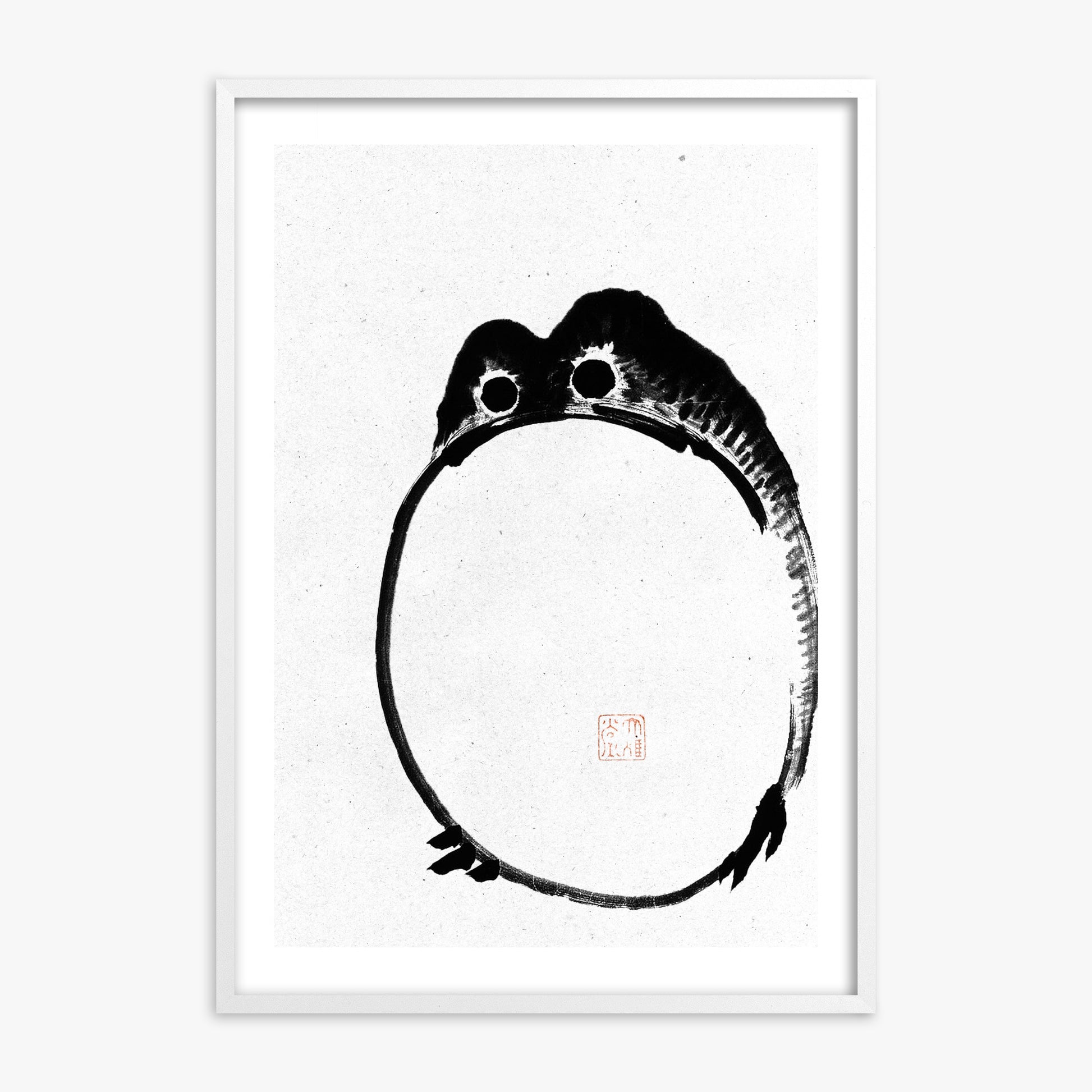 Ike no Taiga: Round Frog - Monochrome-Style 50x70 cm Art Reproduction With White Frame