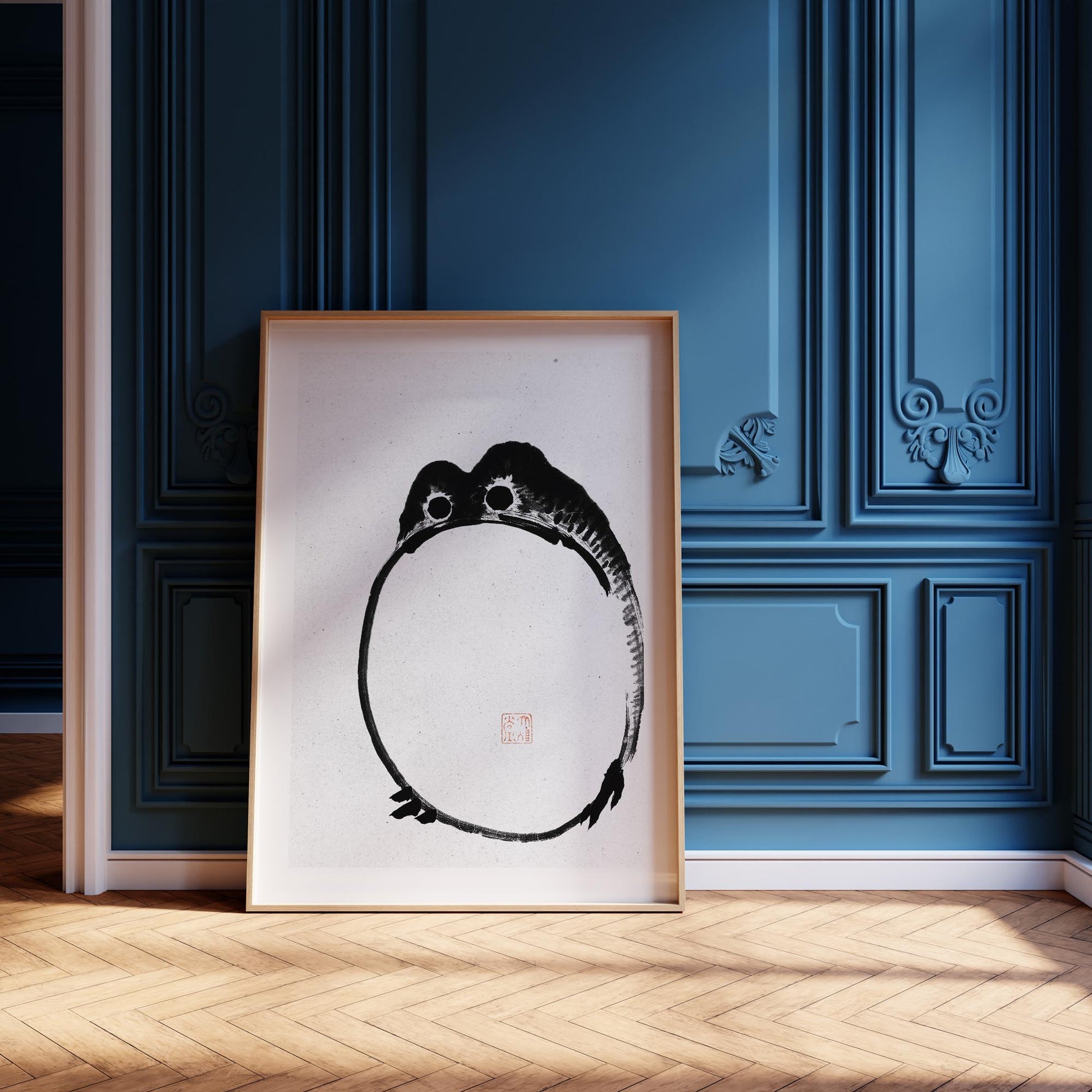 Design concept No. 12 for Ike no Taiga: Round Frog - Monochrome-Style Japanese Wall Art