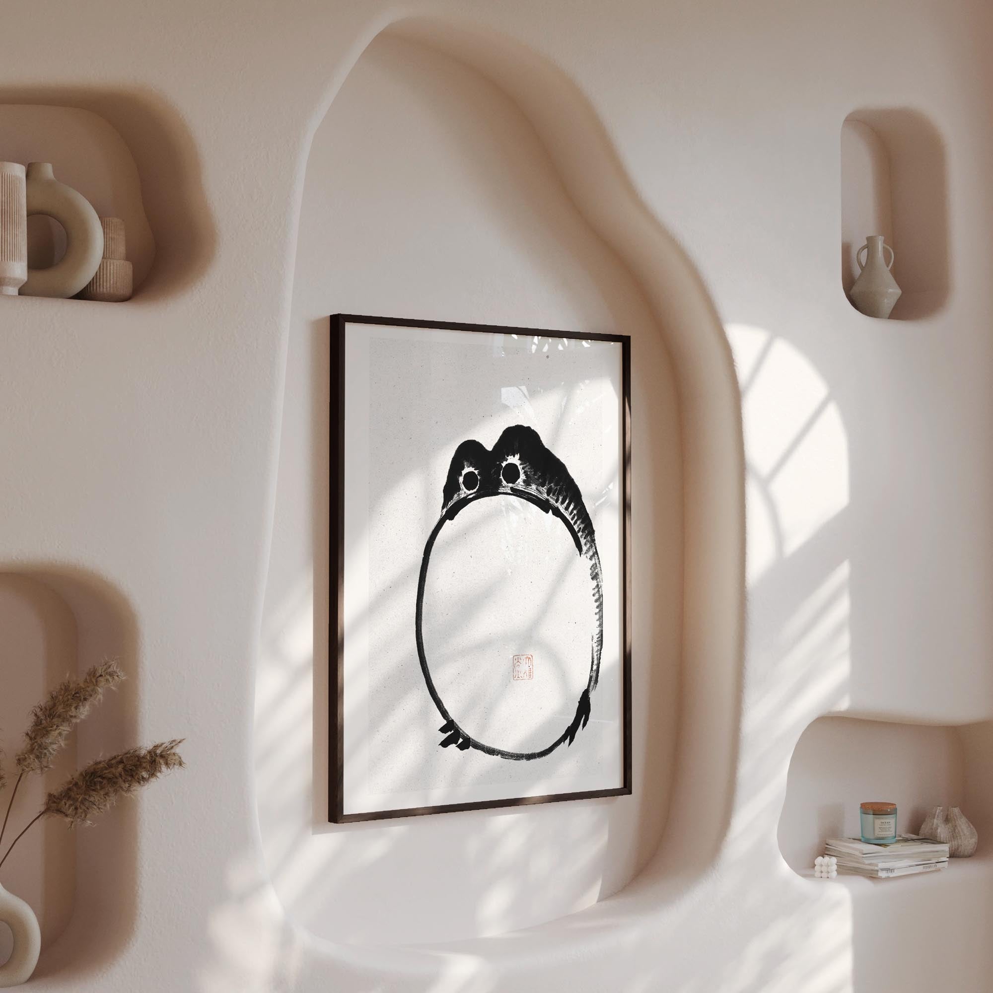 Design concept No. 13 for Ike no Taiga: Round Frog - Monochrome-Style Japanese Wall Art