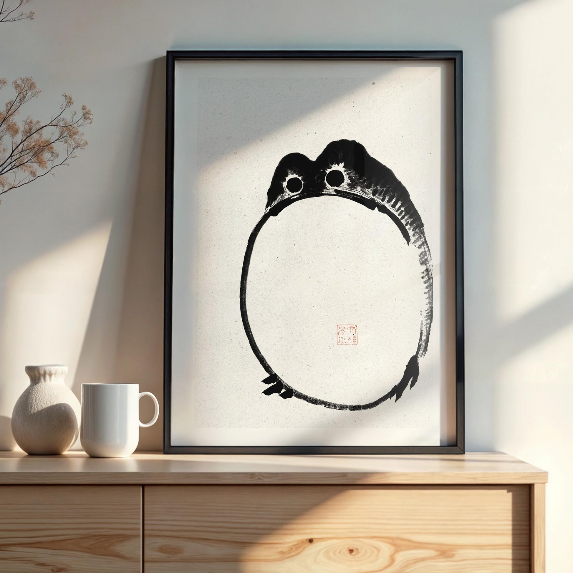 Design concept No. 22 for Ike no Taiga: Round Frog - Monochrome-Style Japanese Wall Art