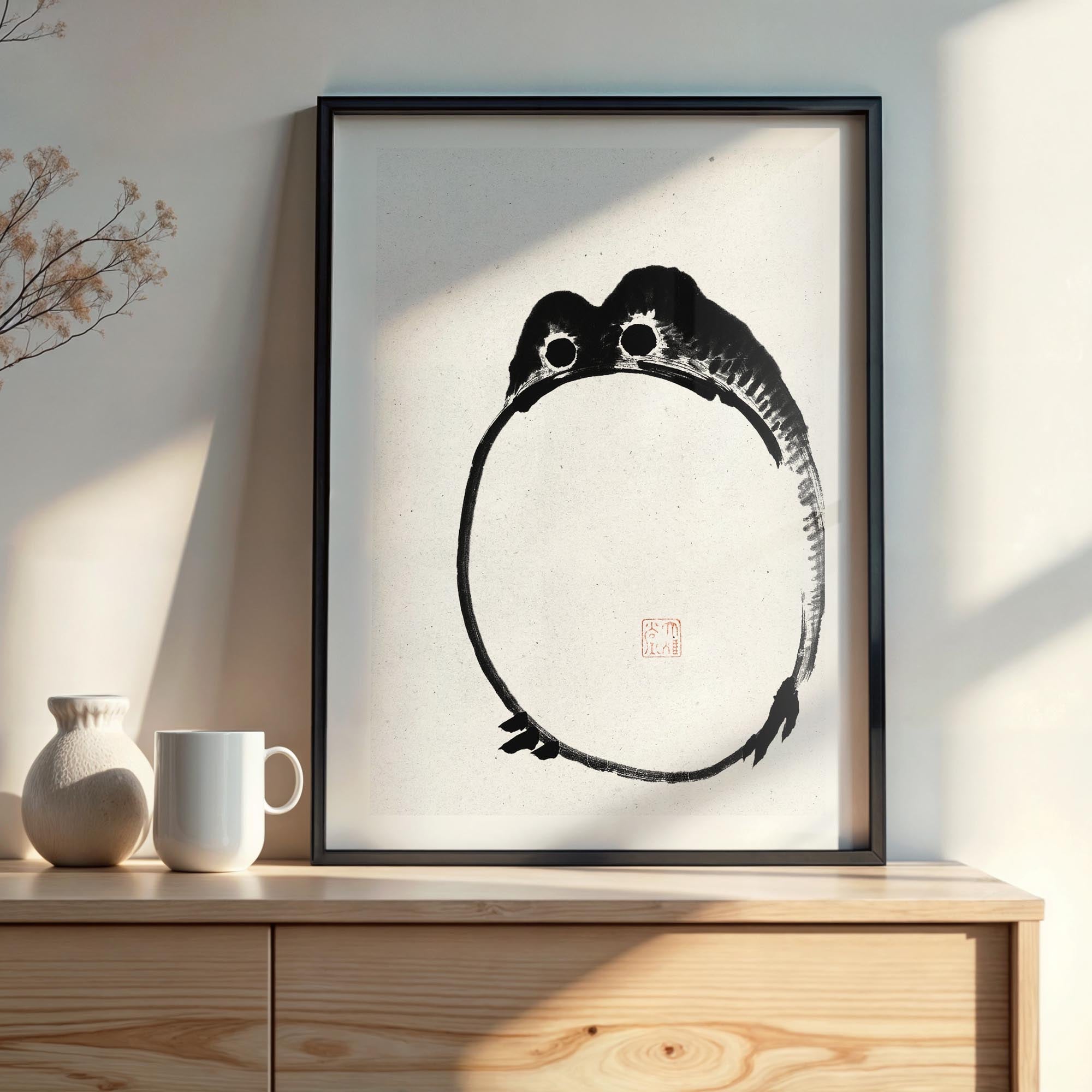 Design concept No. 22 for Ike no Taiga: Round Frog - Monochrome-Style Japanese Wall Art