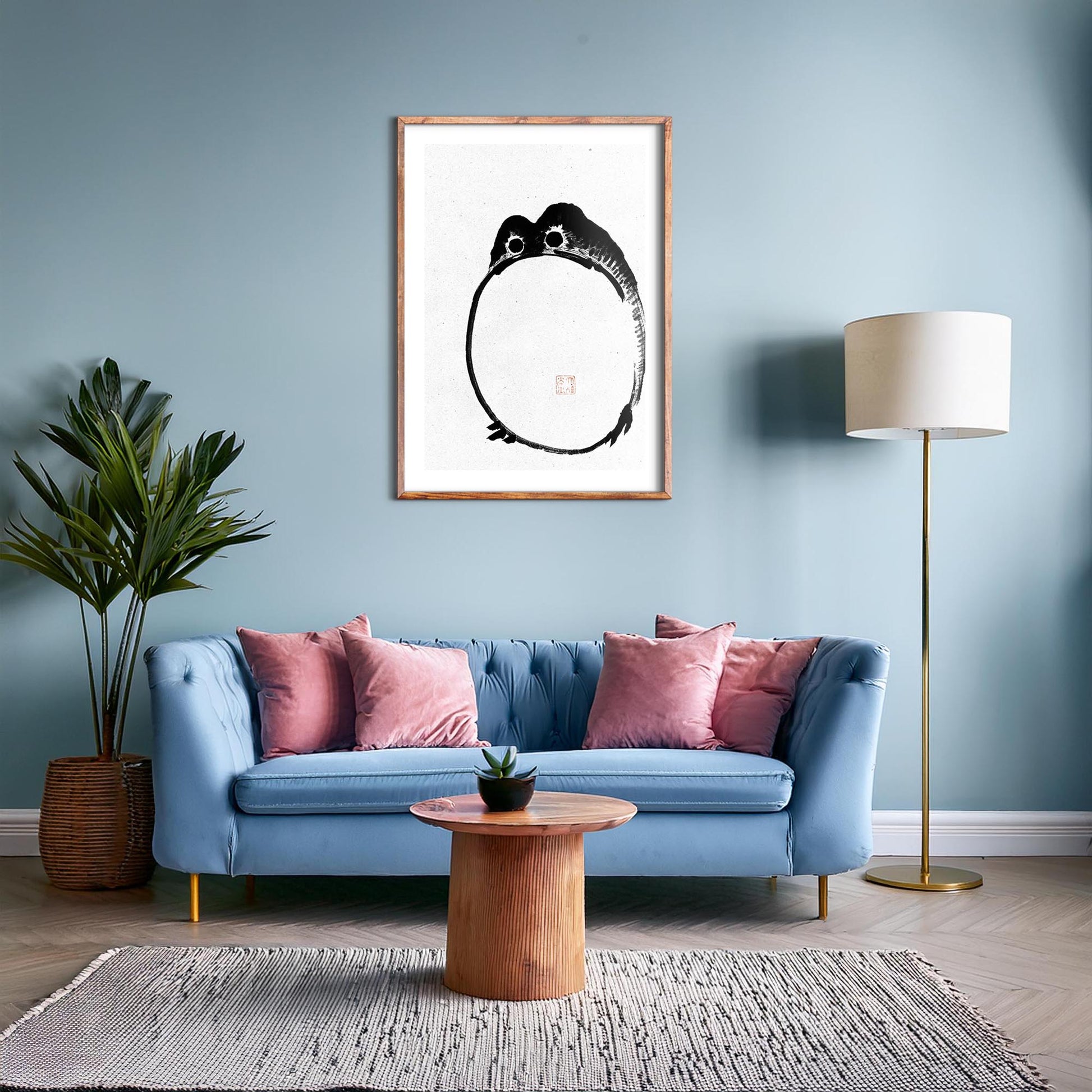 Design concept No. 28 for Ike no Taiga: Round Frog - Monochrome-Style Japanese Wall Art