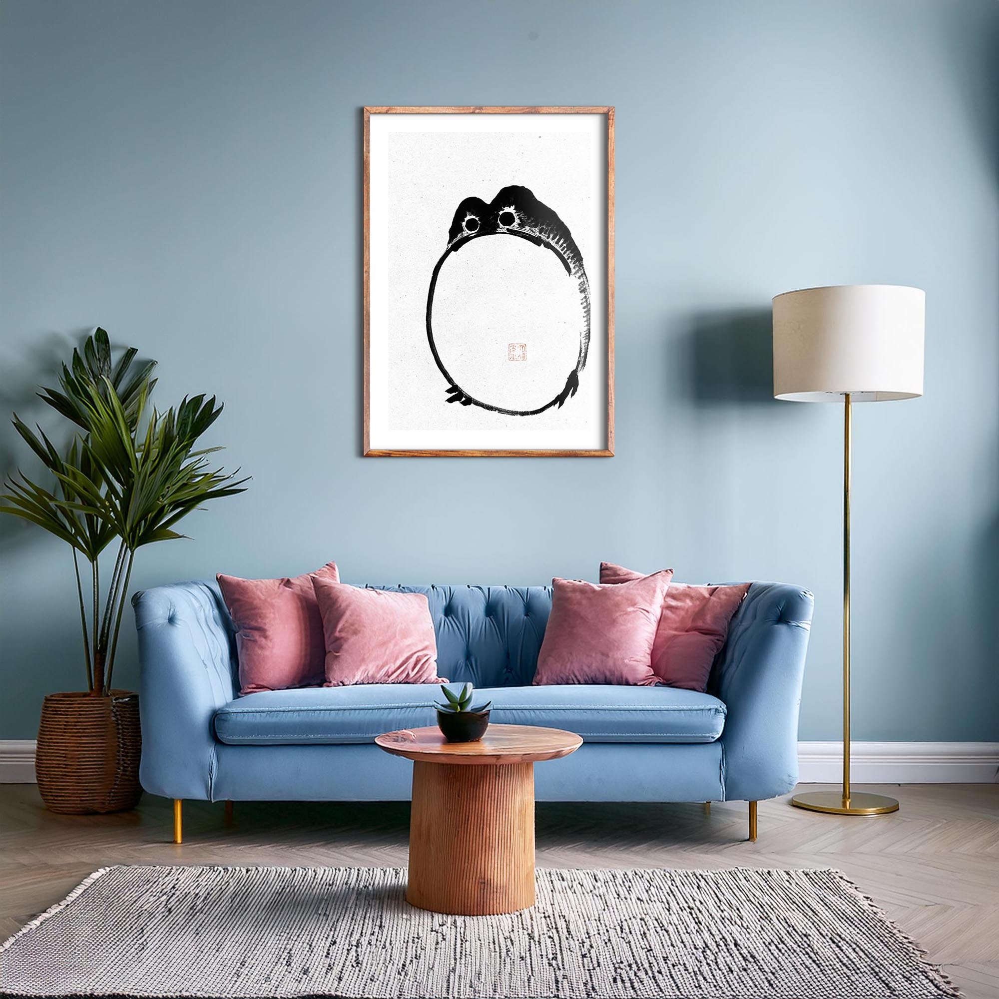 Design concept No. 28 for Ike no Taiga: Round Frog - Monochrome-Style Japanese Wall Art