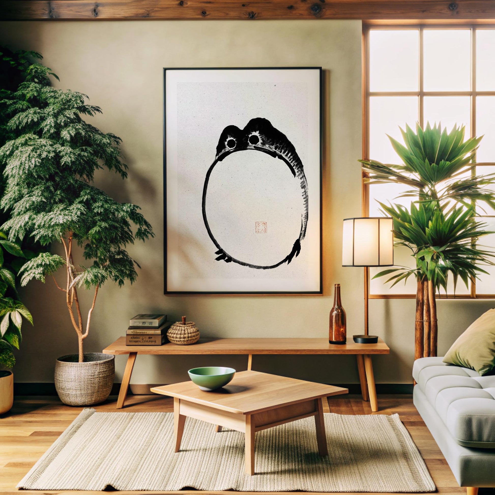 Design concept No. 32 for Ike no Taiga: Round Frog - Monochrome-Style Japanese Wall Art