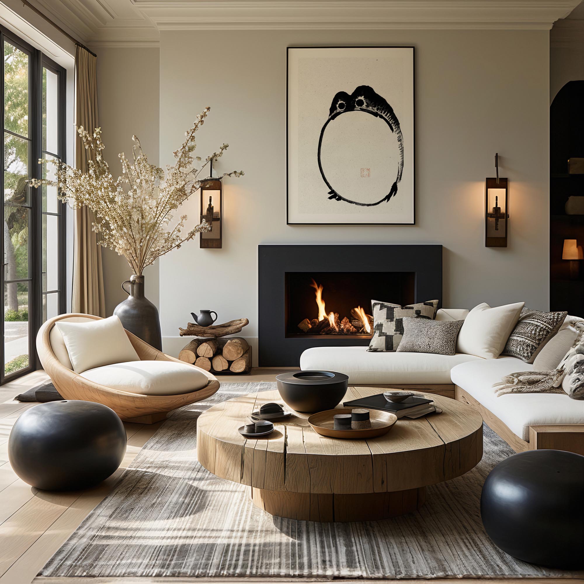 Design concept No. 39 for Ike no Taiga: Round Frog - Monochrome-Style Japanese Wall Art