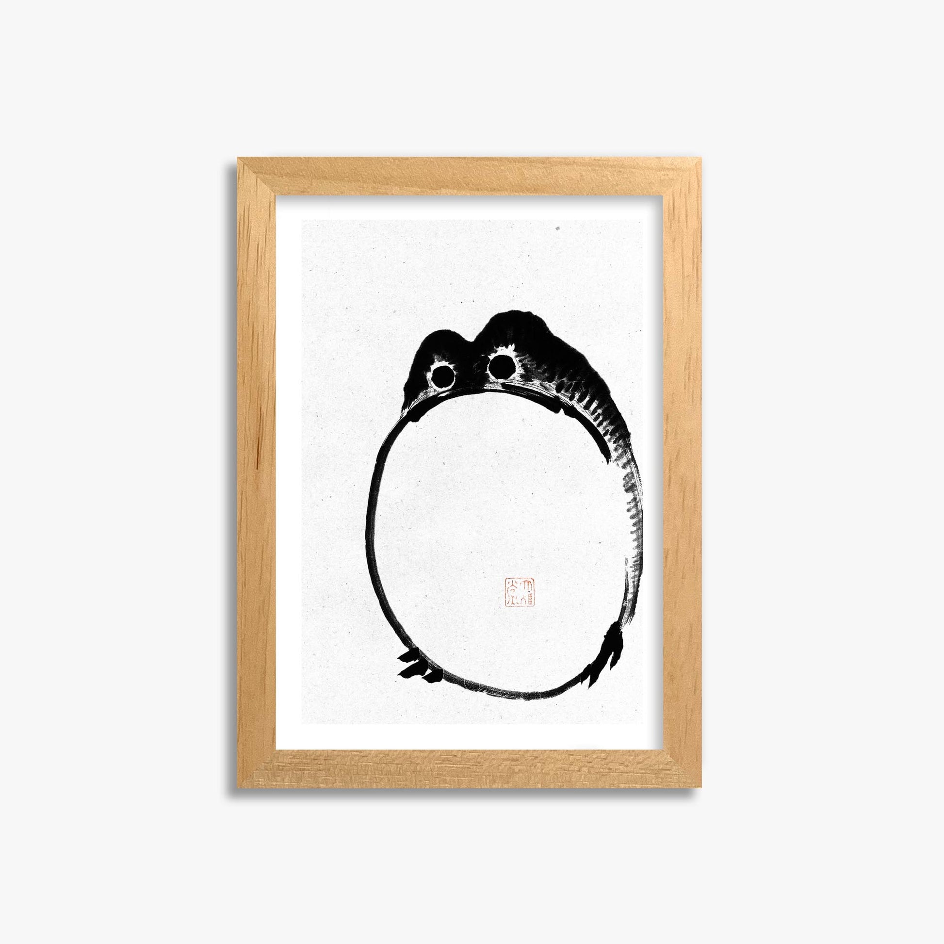 Ike no Taiga: Round Frog - Monochrome-Style 21x30 cm Art Reproduction With Oak Frame