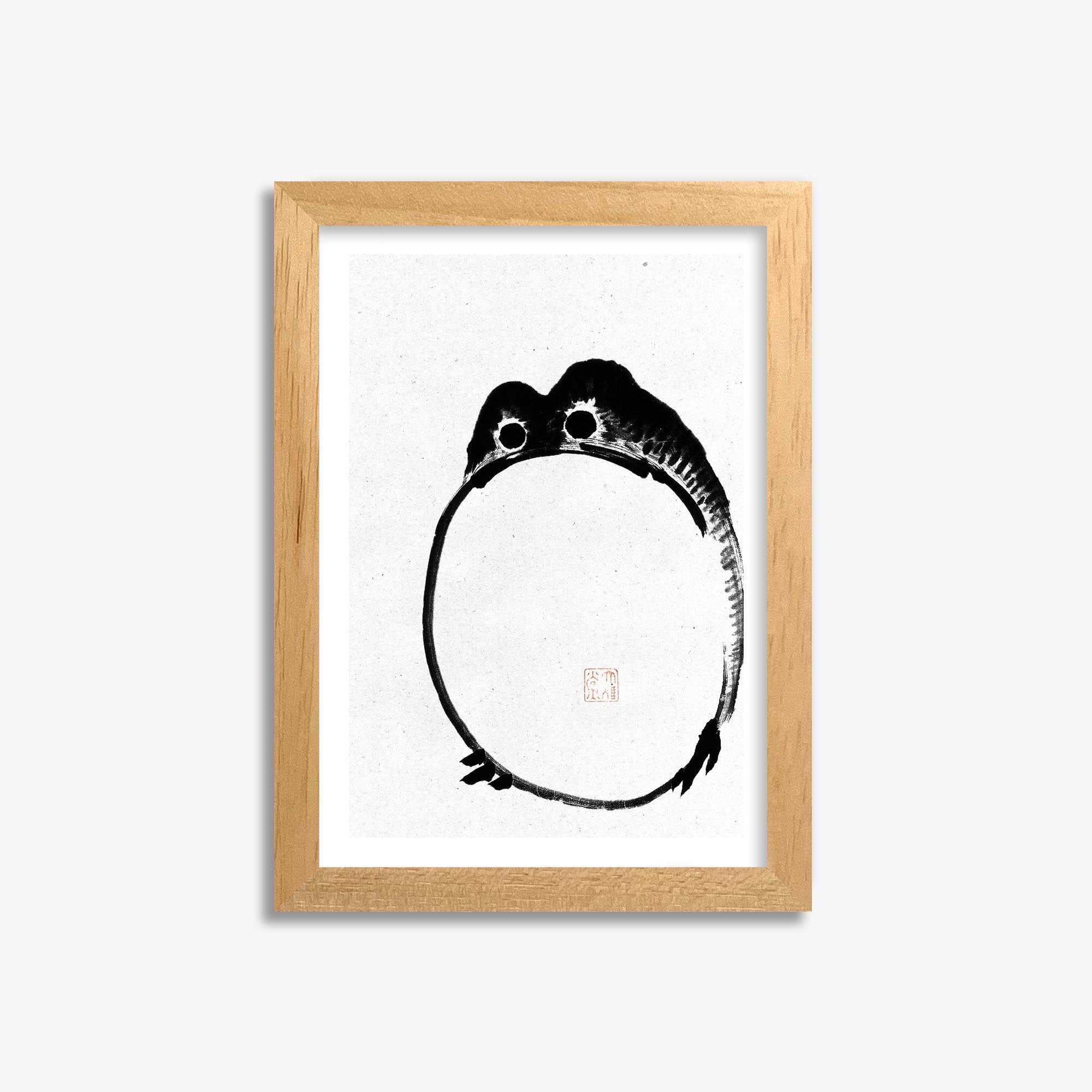 Ike no Taiga: Round Frog - Monochrome-Style 21x30 cm Art Reproduction With Oak Frame