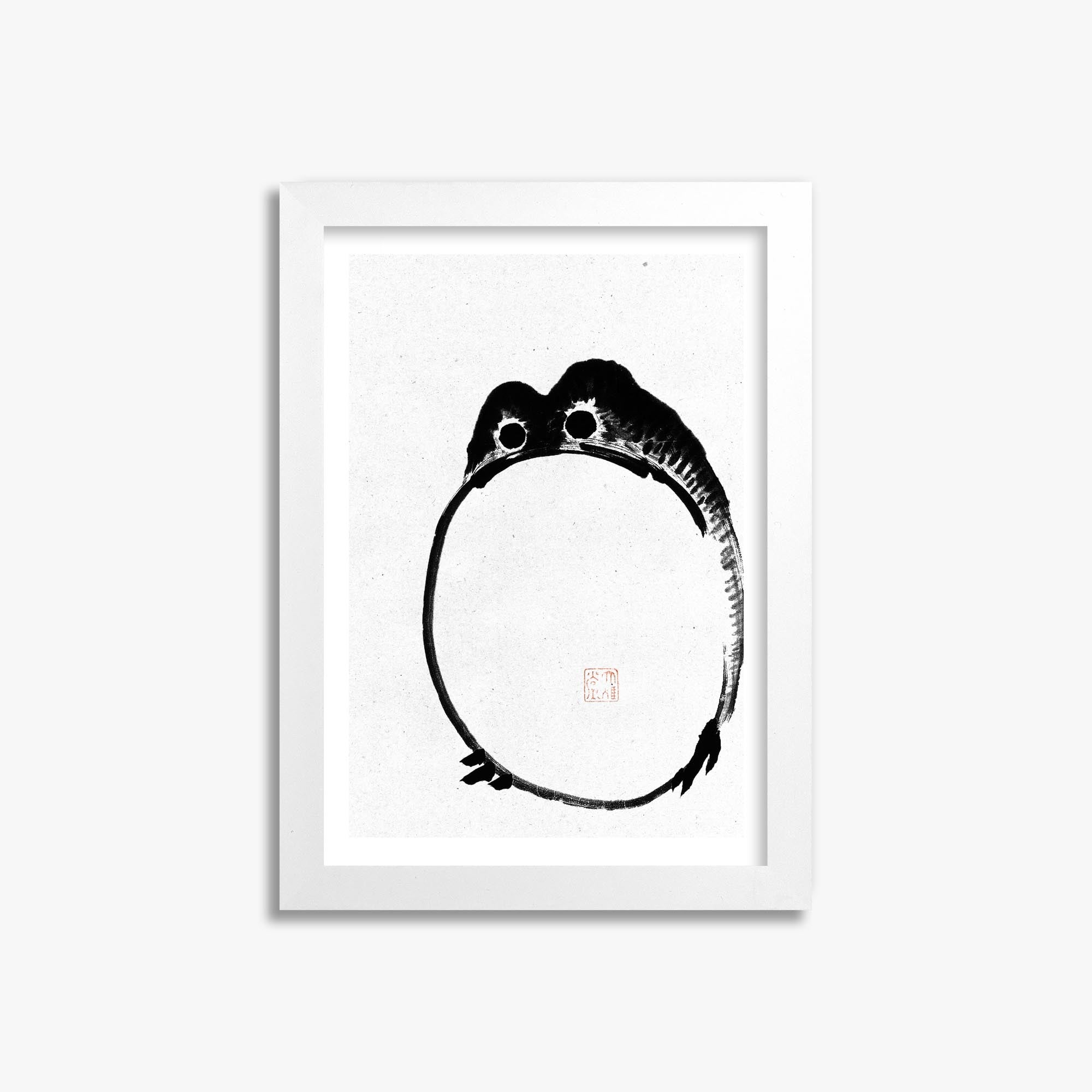 Ike no Taiga: Round Frog - Monochrome-Style 21x30 cm Art Reproduction With White Frame
