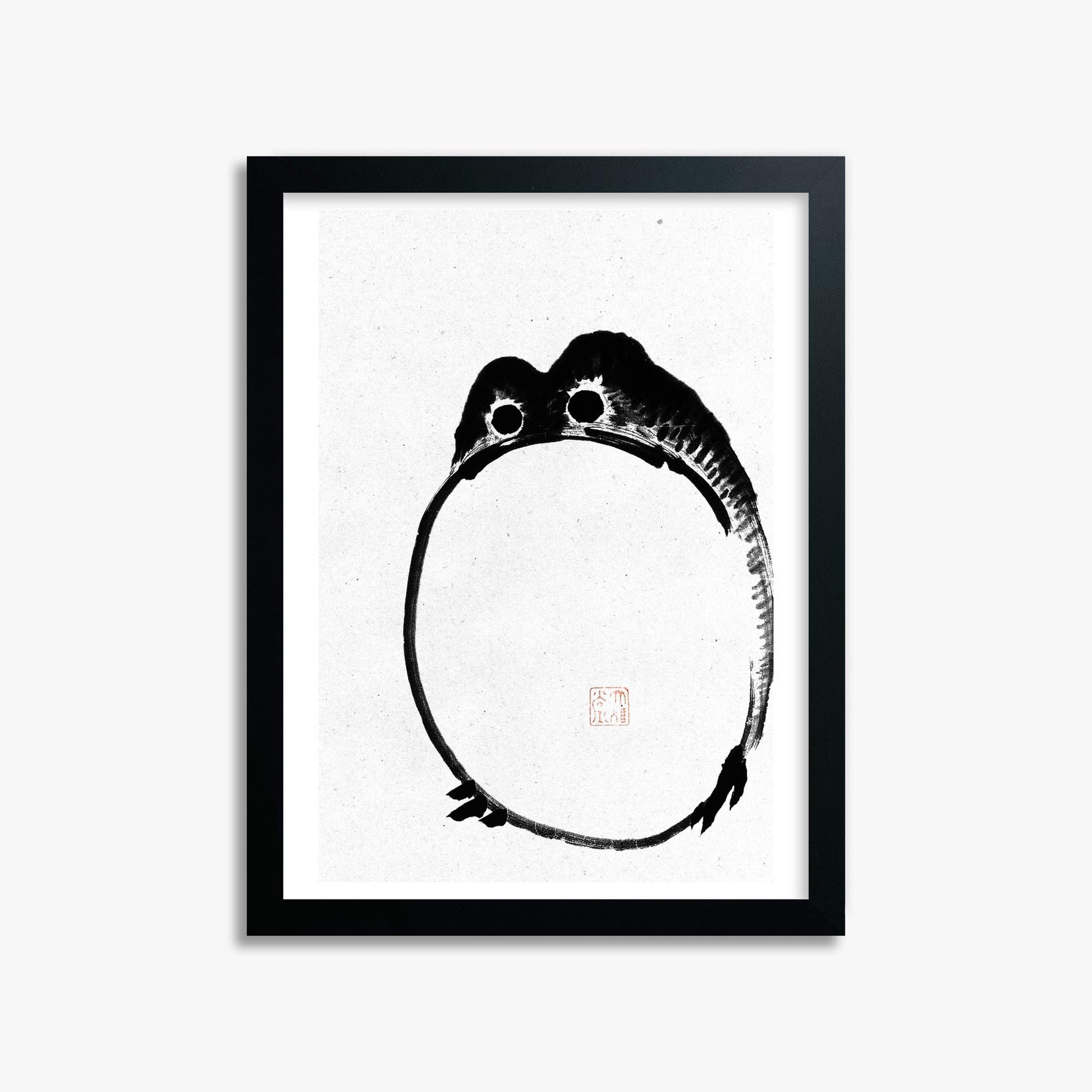Ike no Taiga: Round Frog - Monochrome-Style 30x40 cm Art Reproduction With Black Frame