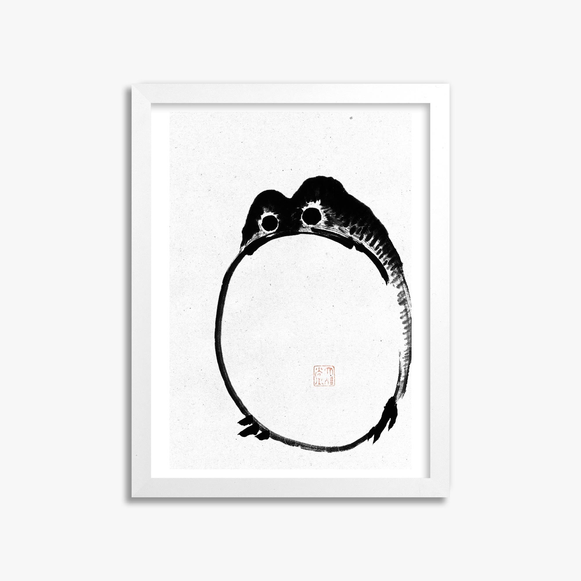 Ike no Taiga: Round Frog - Monochrome-Style 30x40 cm Art Reproduction With White Frame