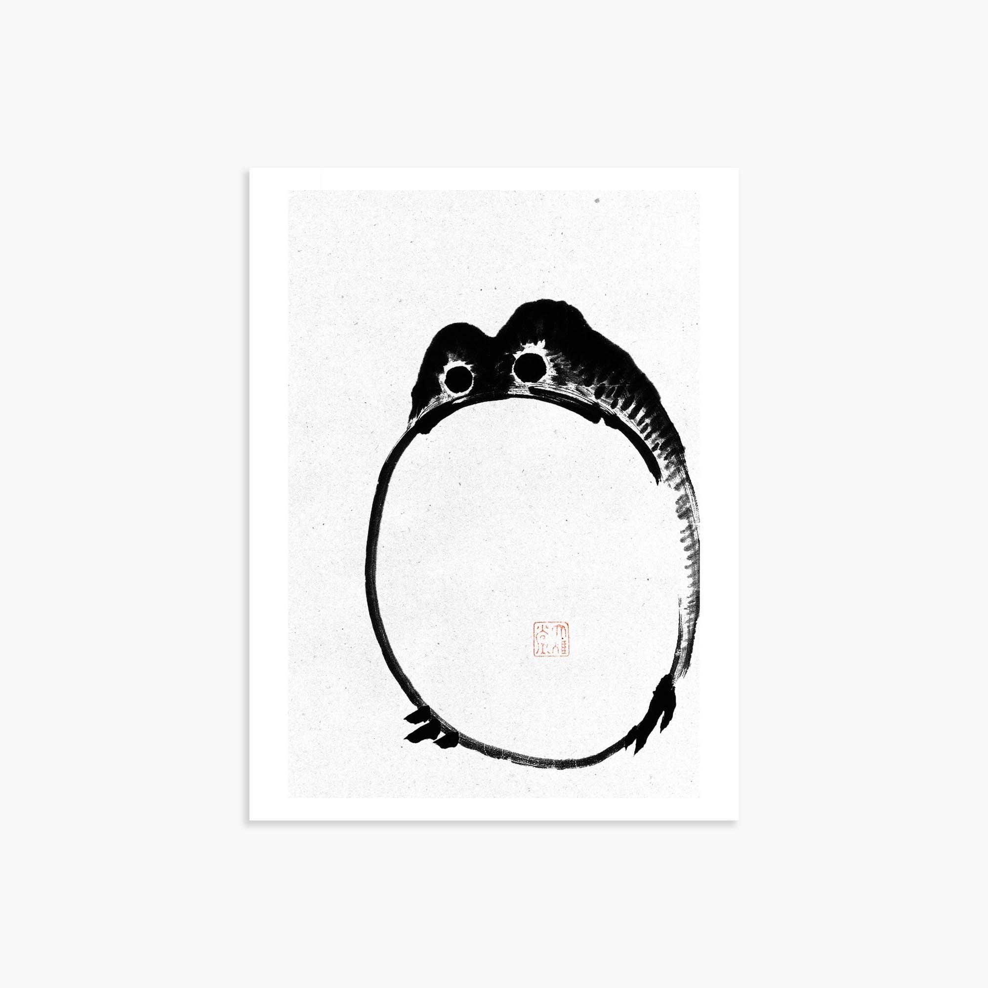 Ike no Taiga: Round Frog - Monochrome-Style 30x40 cm Art Reproduction Unframed