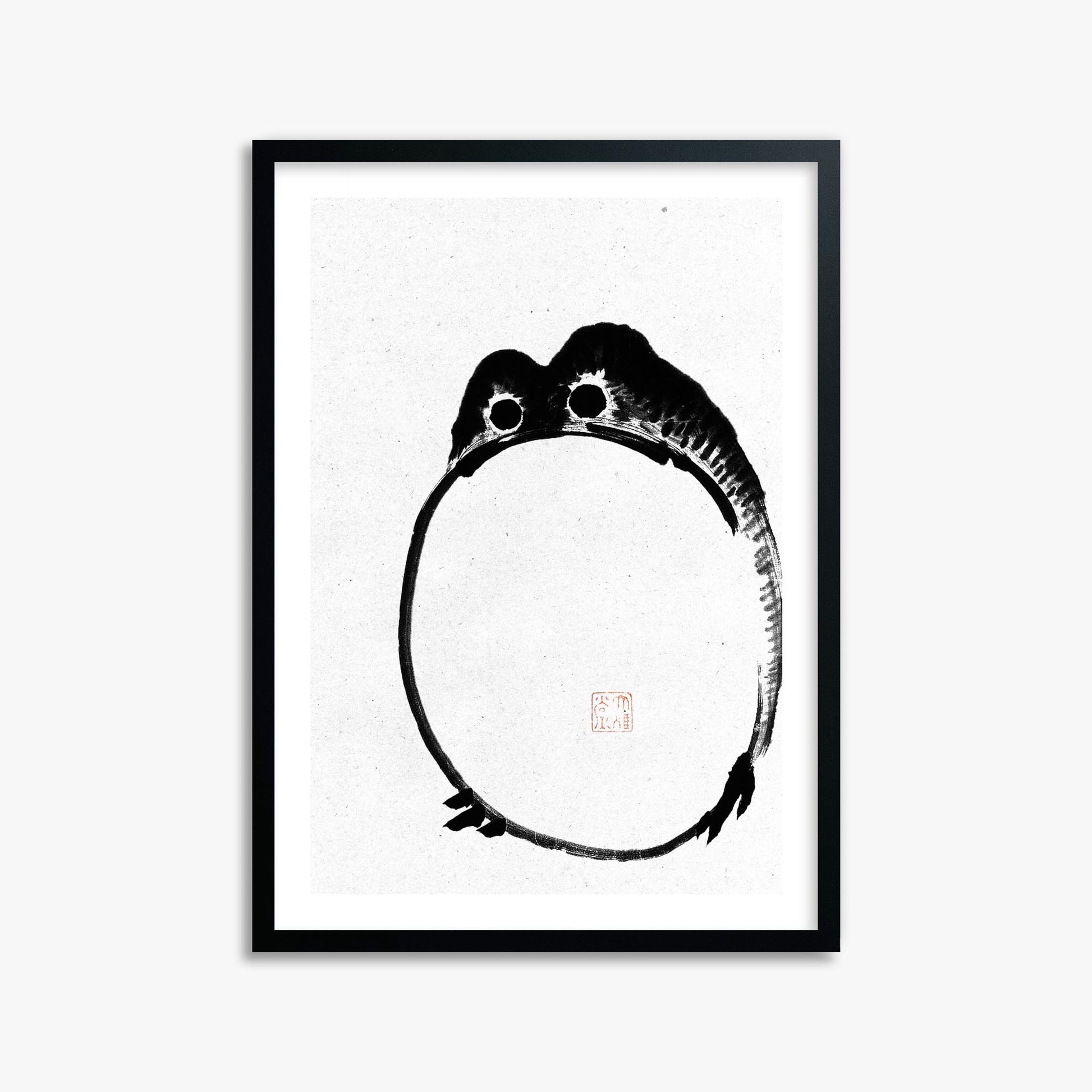 Ike no Taiga: Round Frog - Monochrome-Style 50x70 cm Art Reproduction With Black Frame