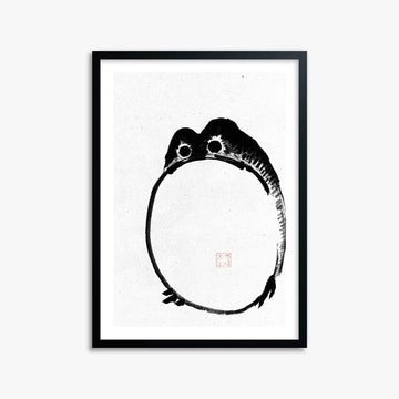 Ike no Taiga: Round Frog - Monochrome-Style 50x70 cm Art Reproduction With Black Frame