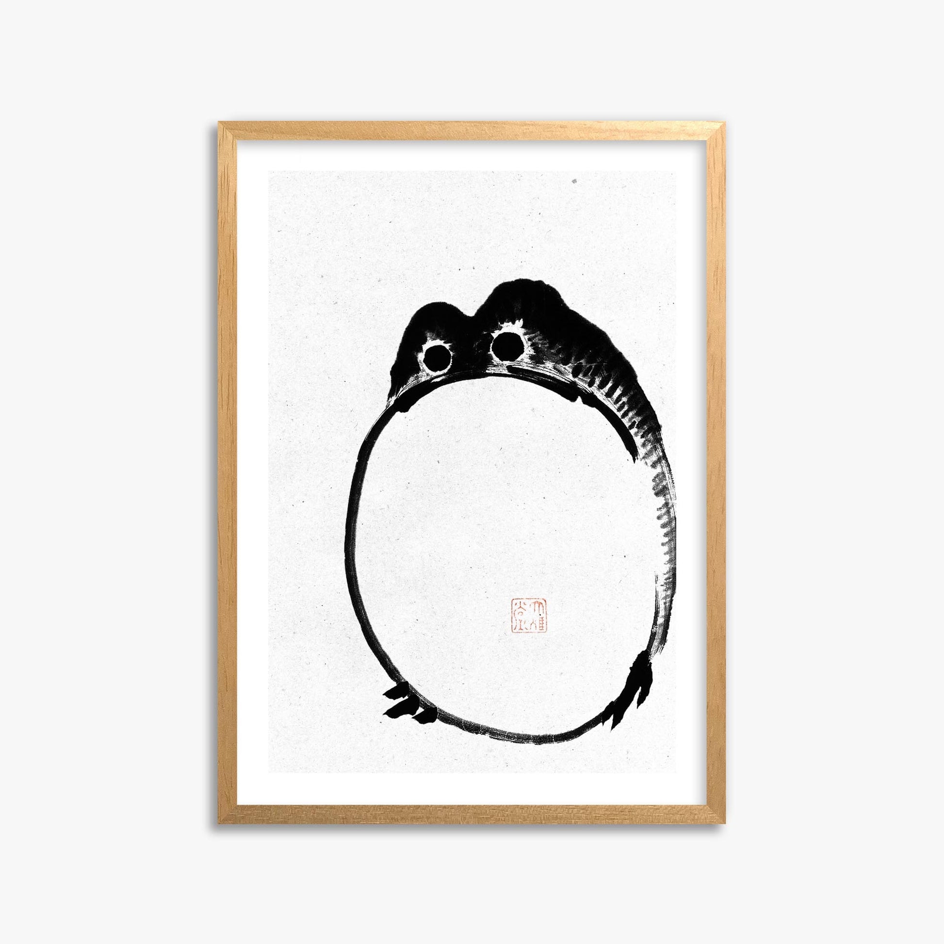 Ike no Taiga: Round Frog - Monochrome-Style 50x70 cm Art Reproduction With Oak Frame