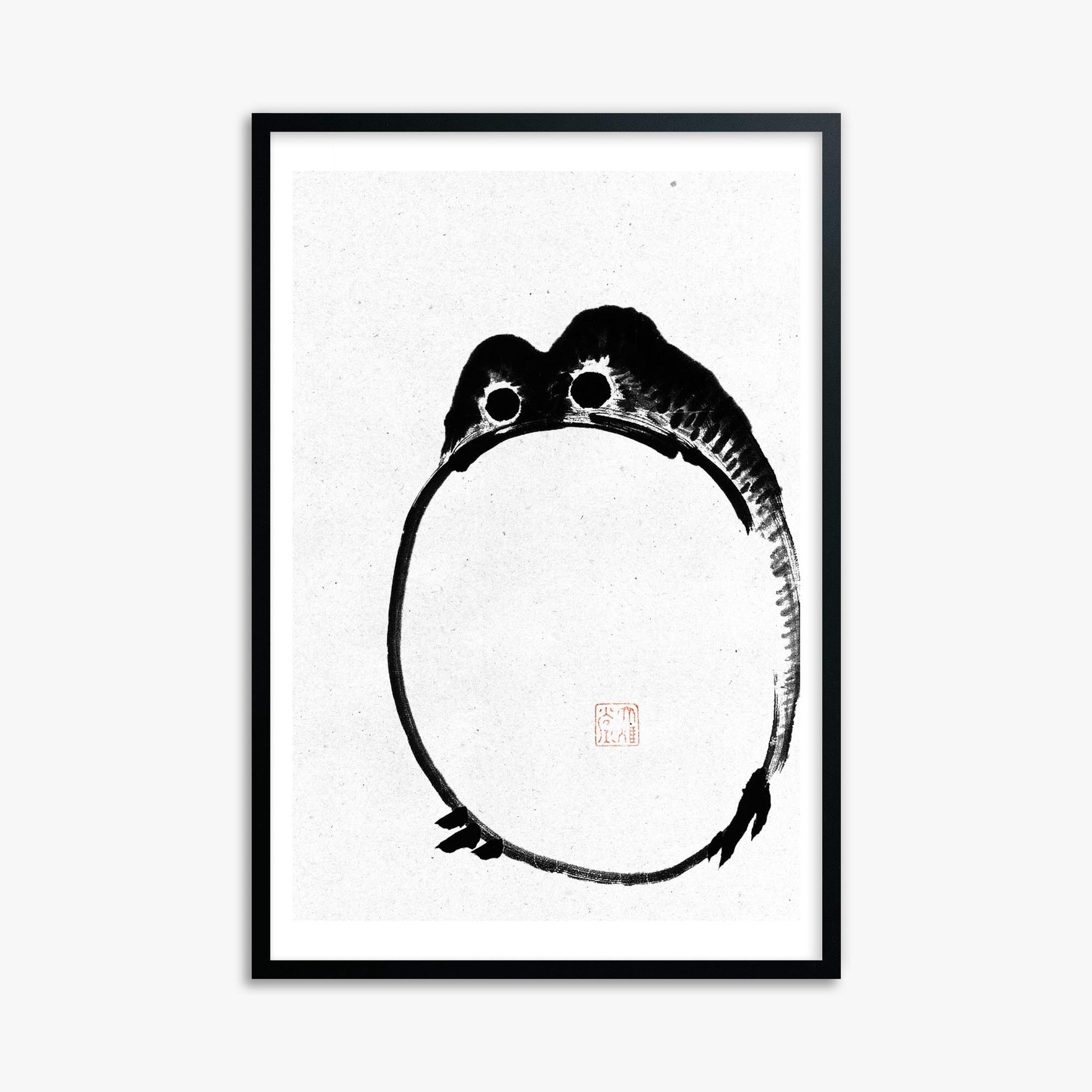 Ike no Taiga: Round Frog - Monochrome-Style 61x91 cm Art Reproduction With Black Frame