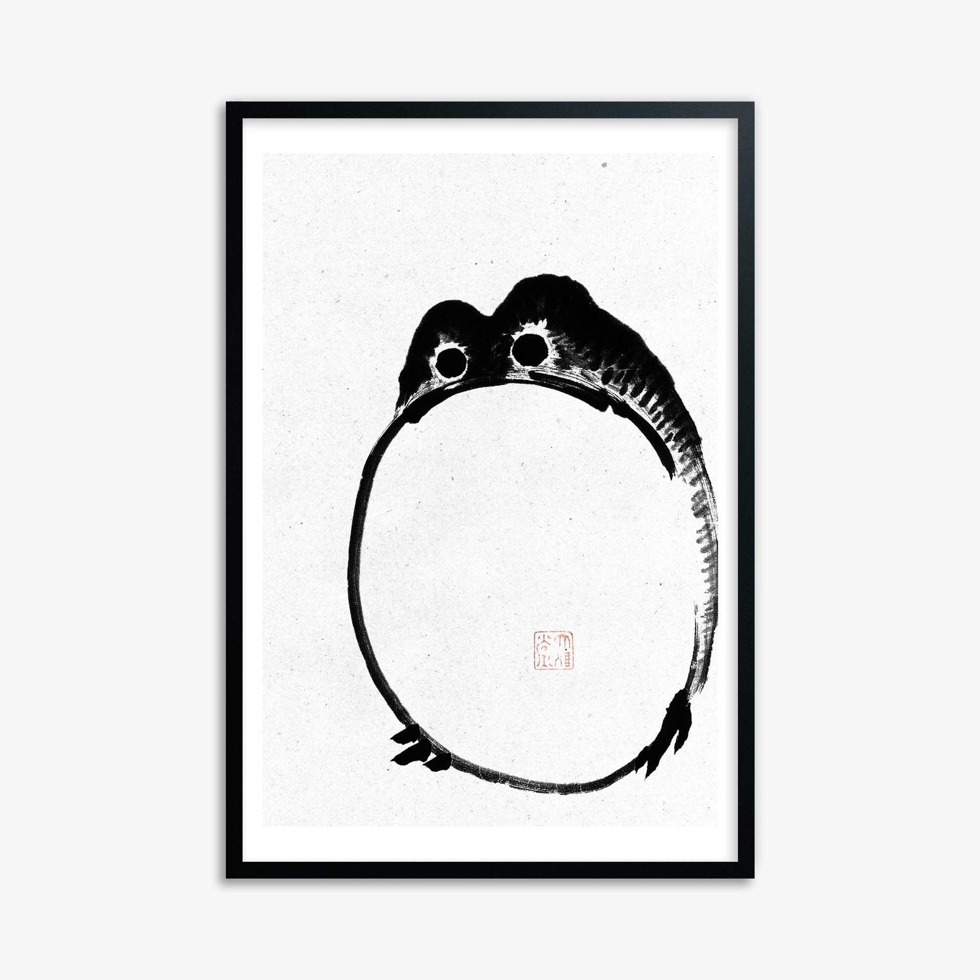 Ike no Taiga: Round Frog - Monochrome-Style 61x91 cm Art Reproduction With Black Frame