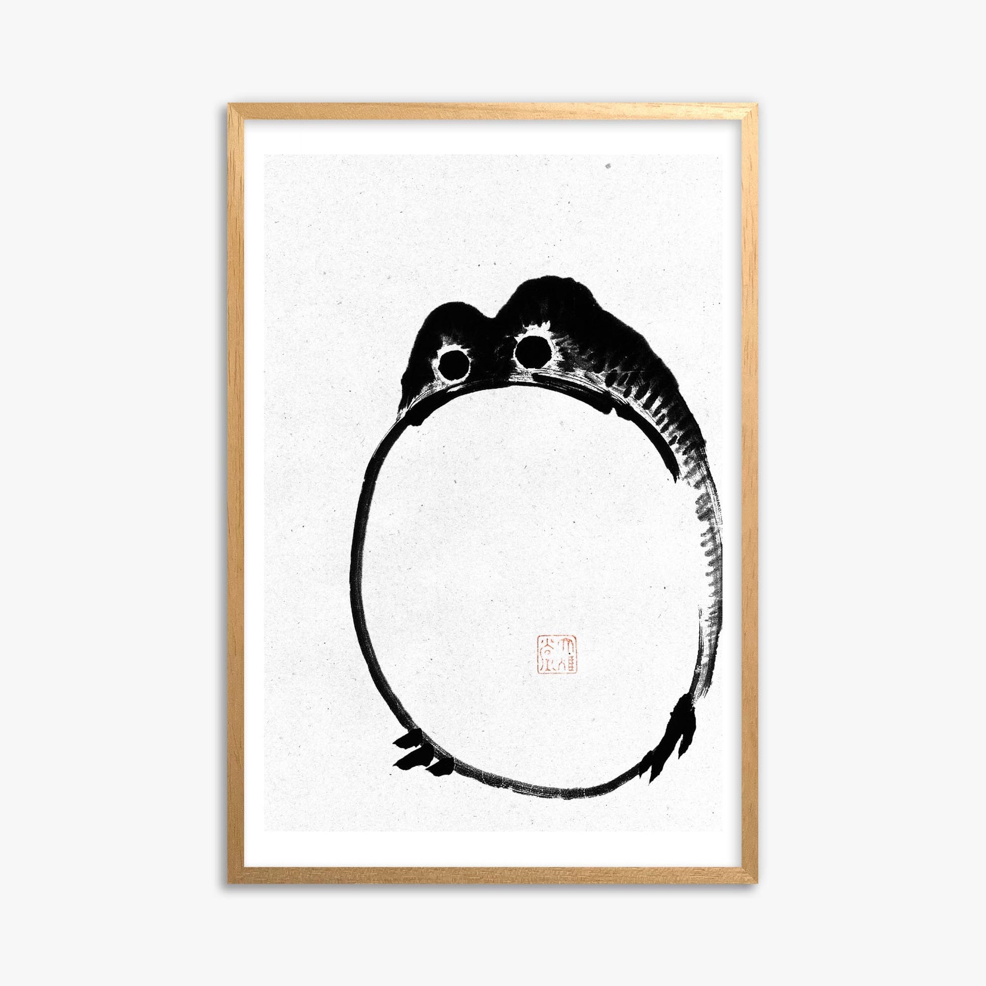 Ike no Taiga: Round Frog - Monochrome-Style 61x91 cm Art Reproduction With Oak Frame
