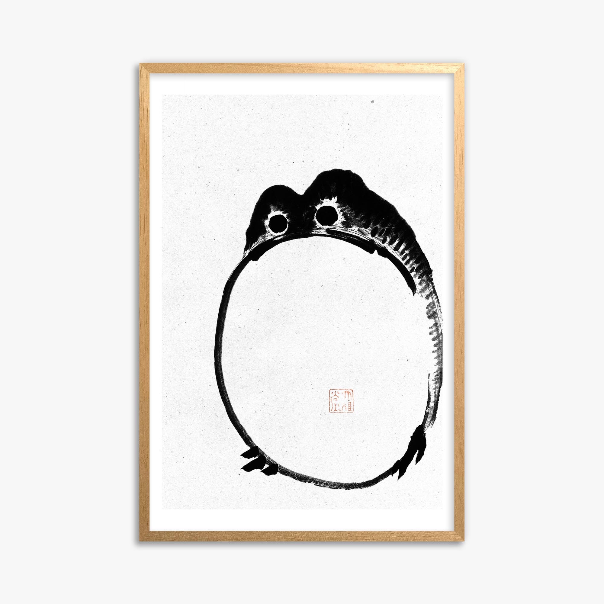 Ike no Taiga: Round Frog - Monochrome-Style 61x91 cm Art Reproduction With Oak Frame