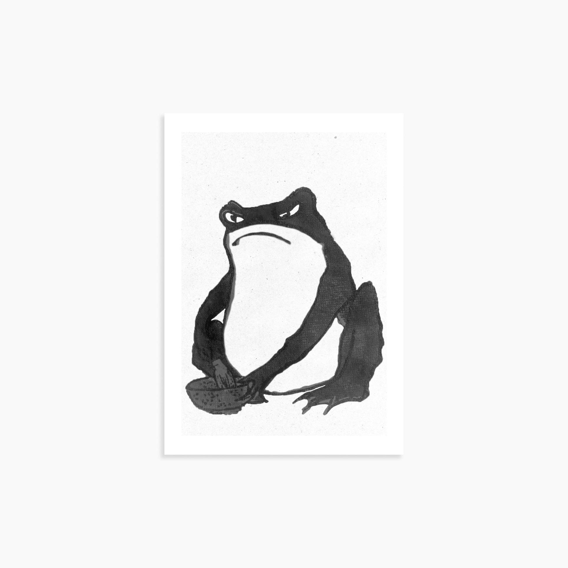 Hiroshige II: Angry frog whisking tea - Monochrome-Style 21x30 cm Art Reproduction Unframed