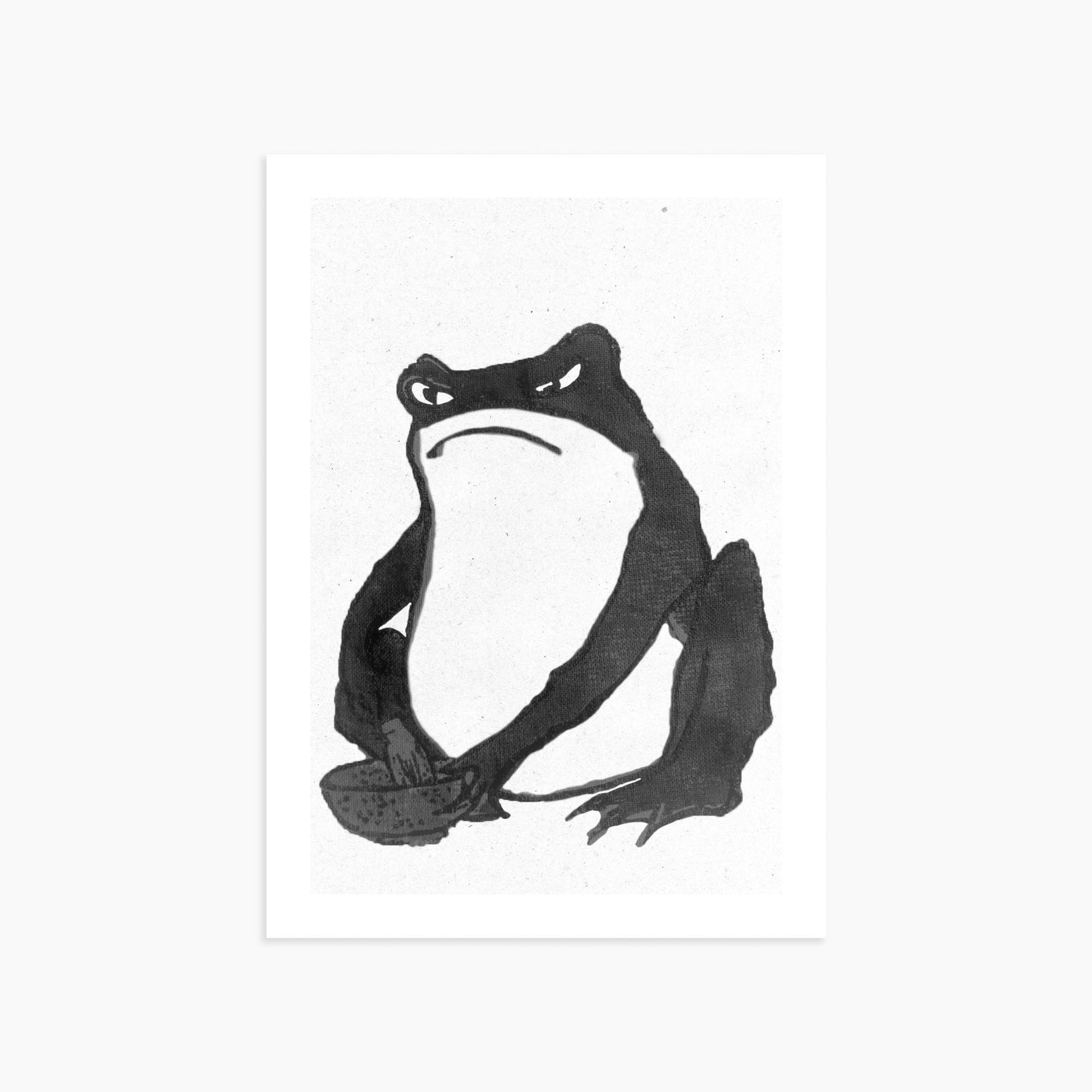 Hiroshige II: Angry frog whisking tea - Monochrome-Style 50x70 cm Art Reproduction Unframed