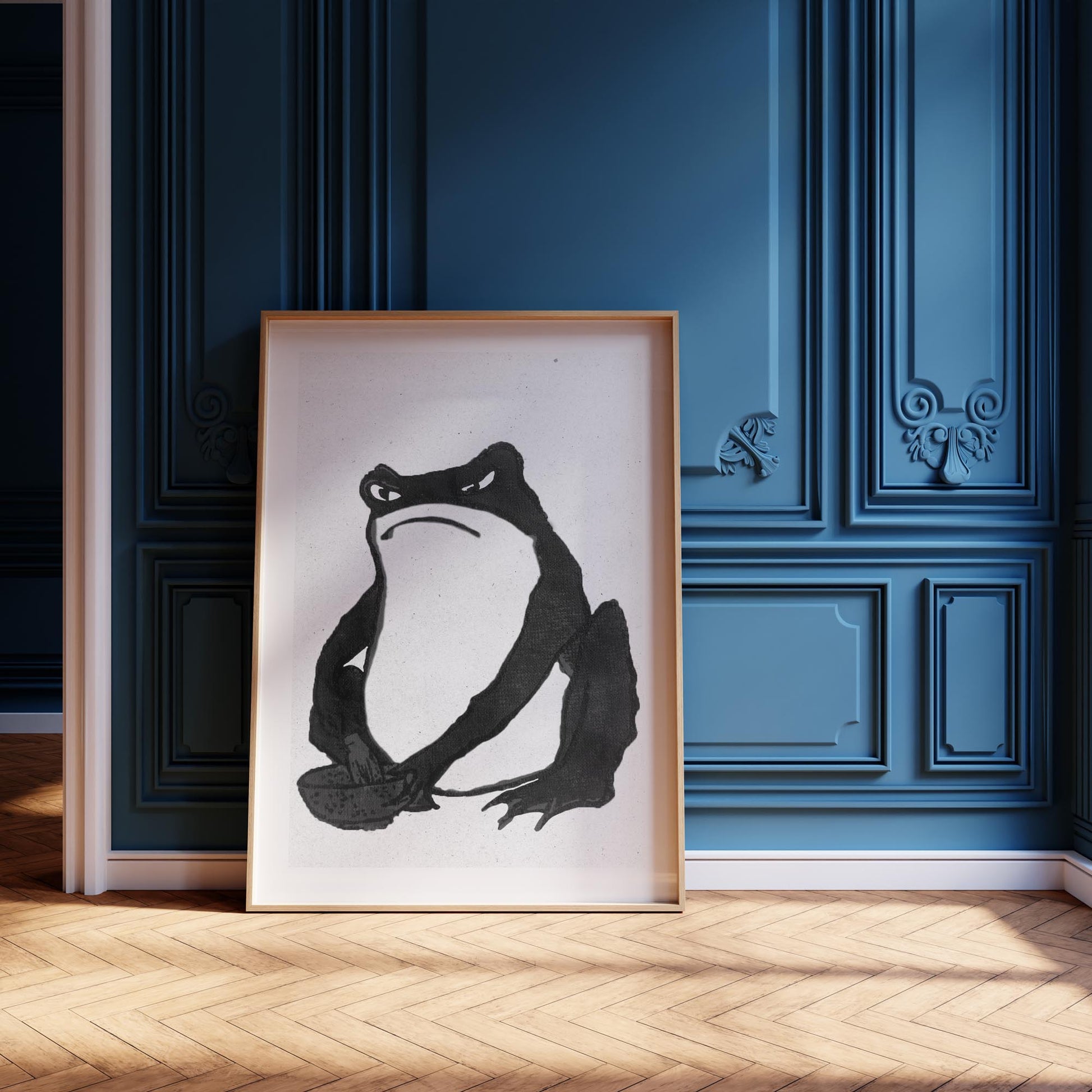 Design concept No. 12 for Hiroshige II: Angry frog whisking tea - Monochrome-Style Japanese Wall Art