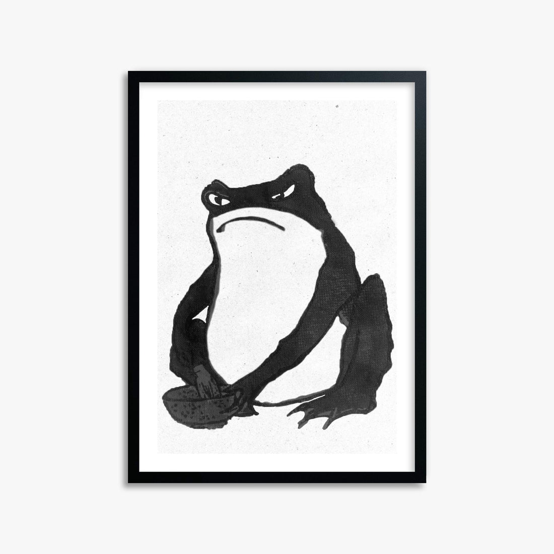 Hiroshige II: Angry frog whisking tea - Monochrome-Style 50x70 cm Art Reproduction With Black Frame
