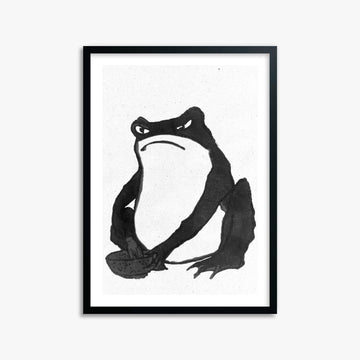Hiroshige II: Angry frog whisking tea - Monochrome-Style 50x70 cm Art Reproduction With Black Frame