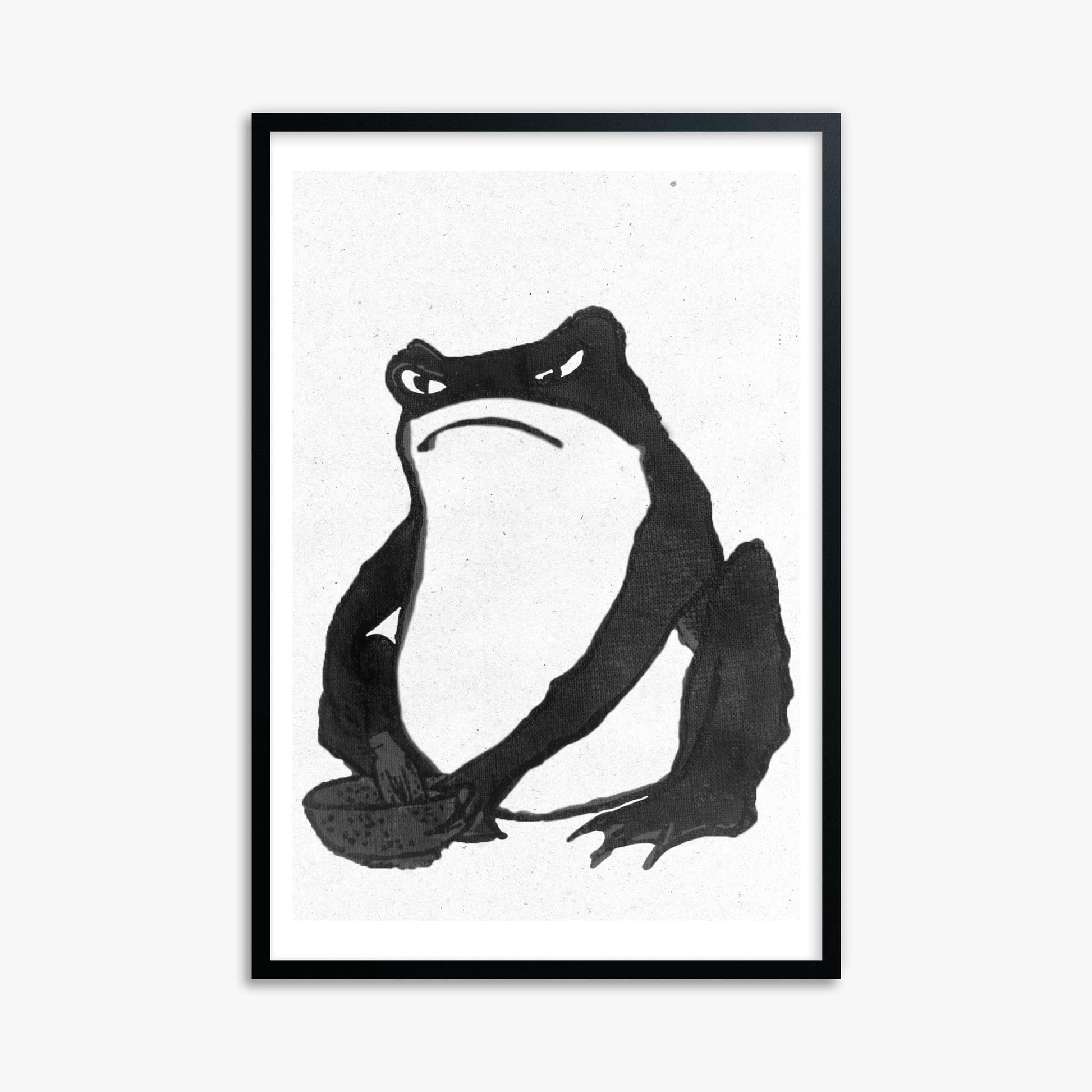 Hiroshige II: Angry frog whisking tea - Monochrome-Style 61x91 cm Art Reproduction With Black Frame