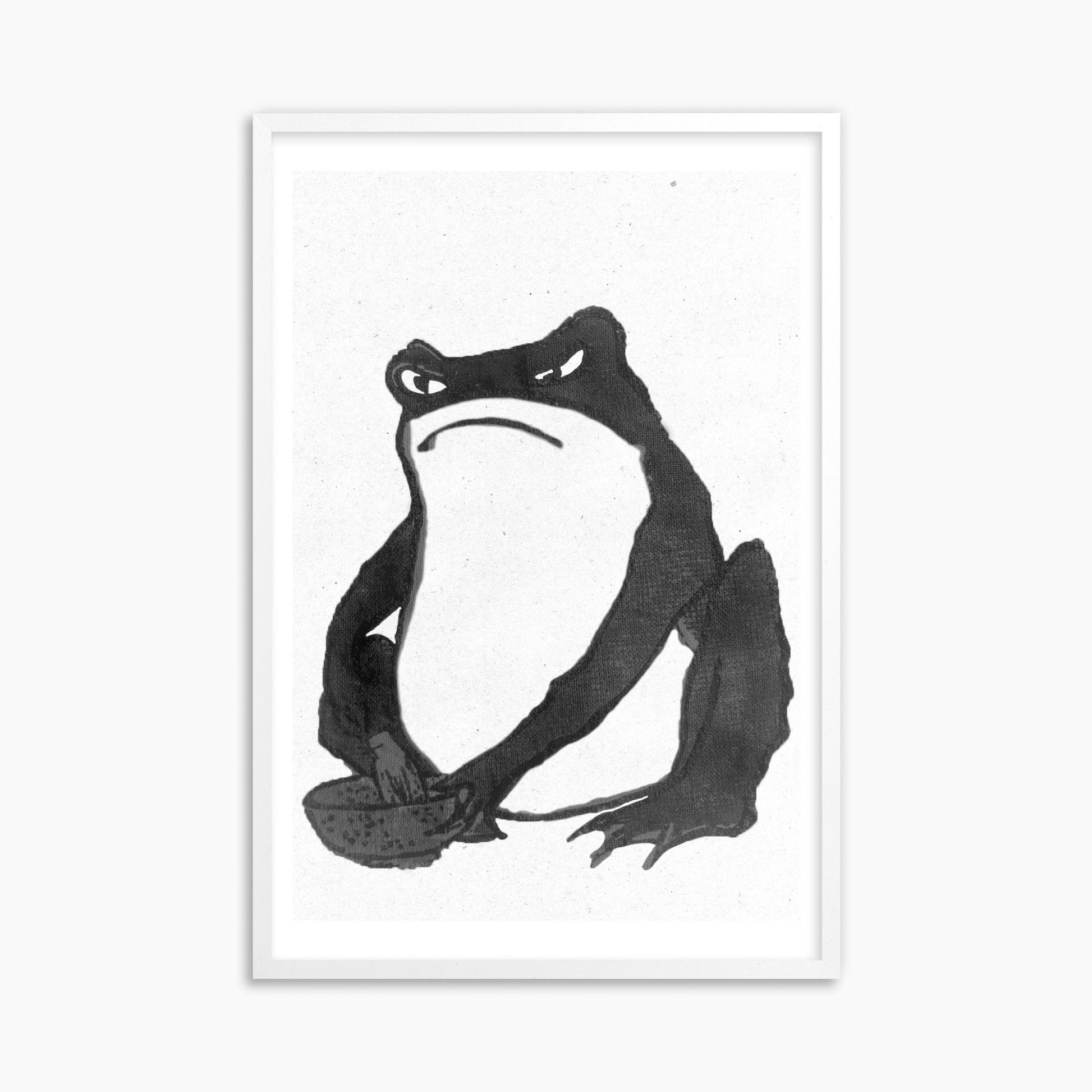 Hiroshige II: Angry frog whisking tea - Monochrome-Style 61x91 cm Art Reproduction With White Frame