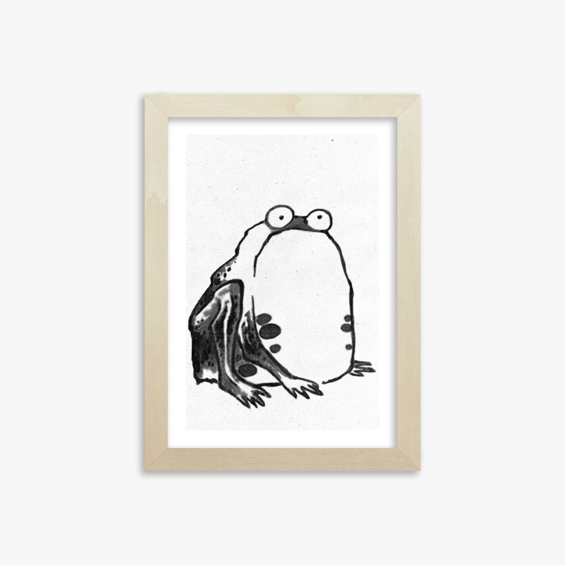 Itō Jakuchū: Sumo Toad - Monochrome-Style, 21x30cm Framed Art Reproduction With Lime Wood Frame
