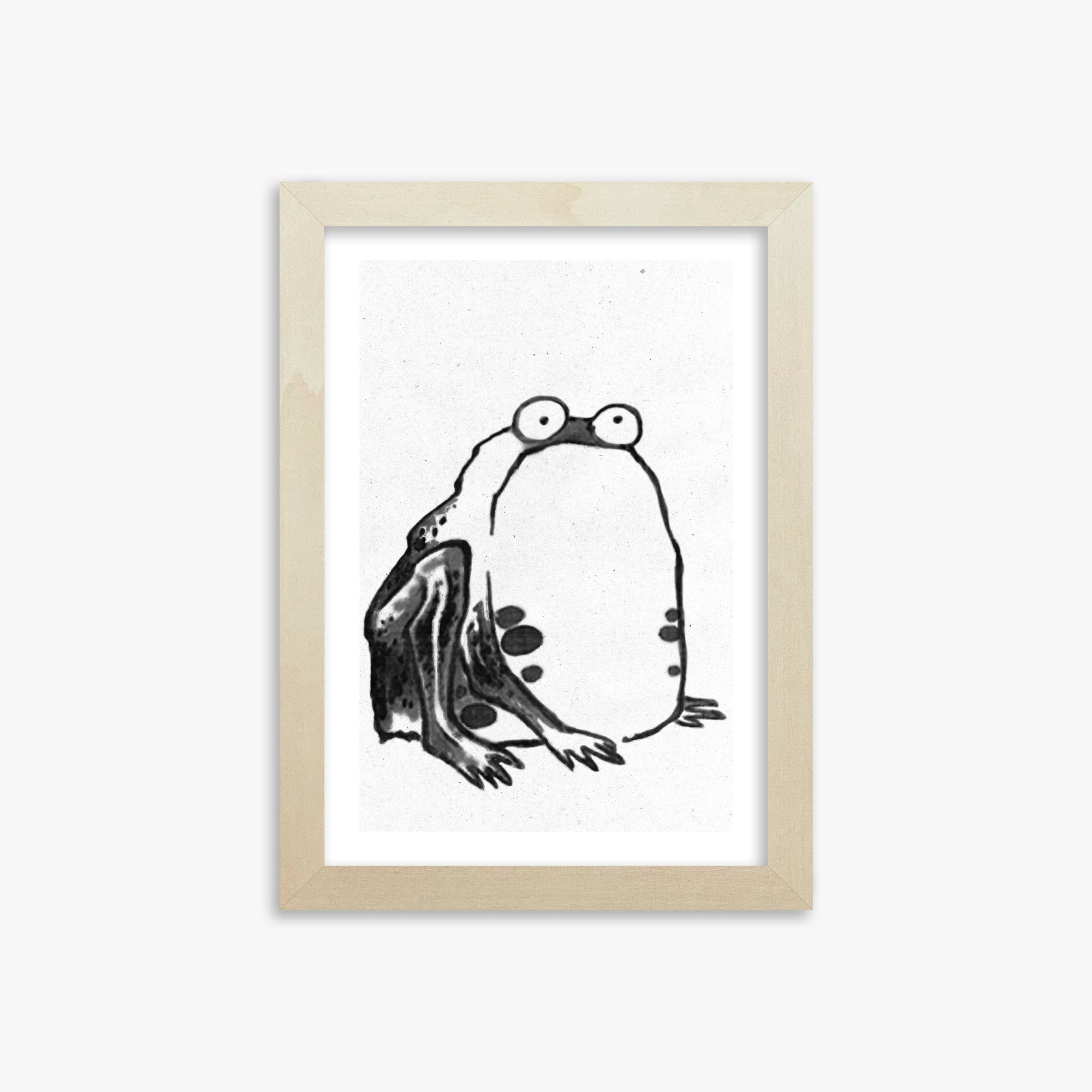 Itō Jakuchū: Sumo Toad - Monochrome-Style, 21x30cm Framed Art Reproduction With Lime Wood Frame